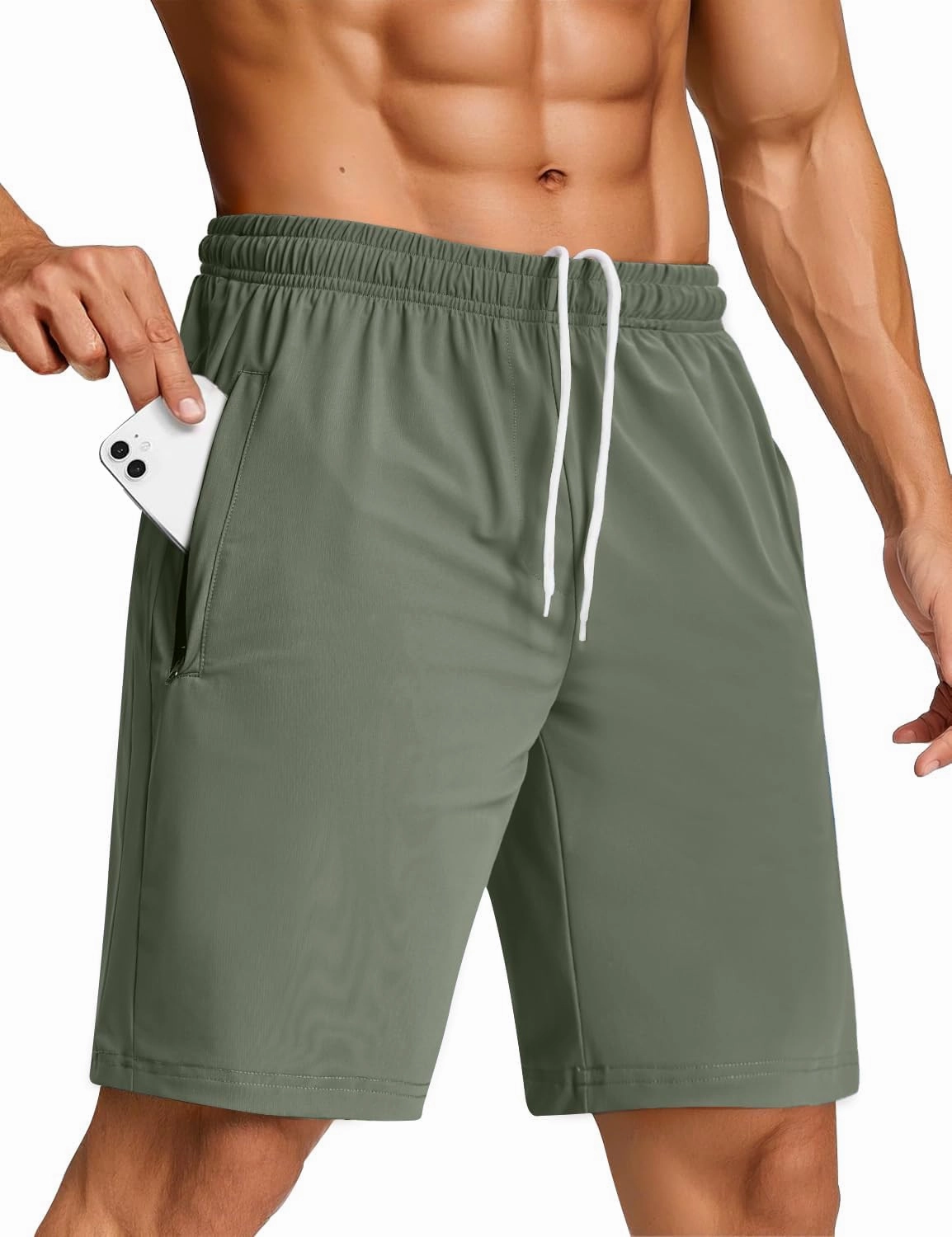 SILKWORLD Men's Quick Dry Athletic Running Shorts with Zipper Pockets 7" Stretch Gym Workout Training Shorts