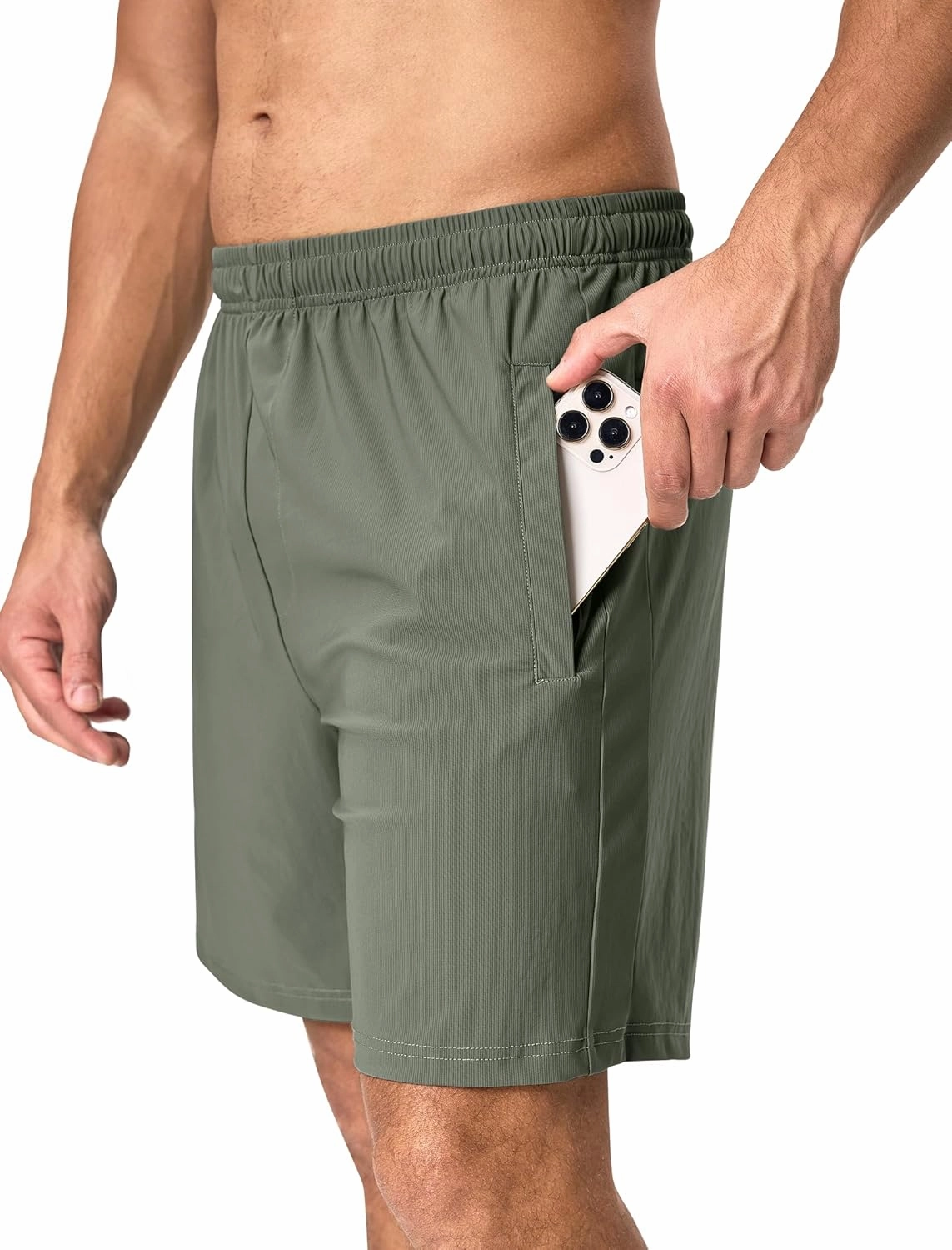 SILKWORLD Men's Quick Dry Athletic Running Shorts with Zipper Pockets 7" Stretch Gym Workout Training Shorts