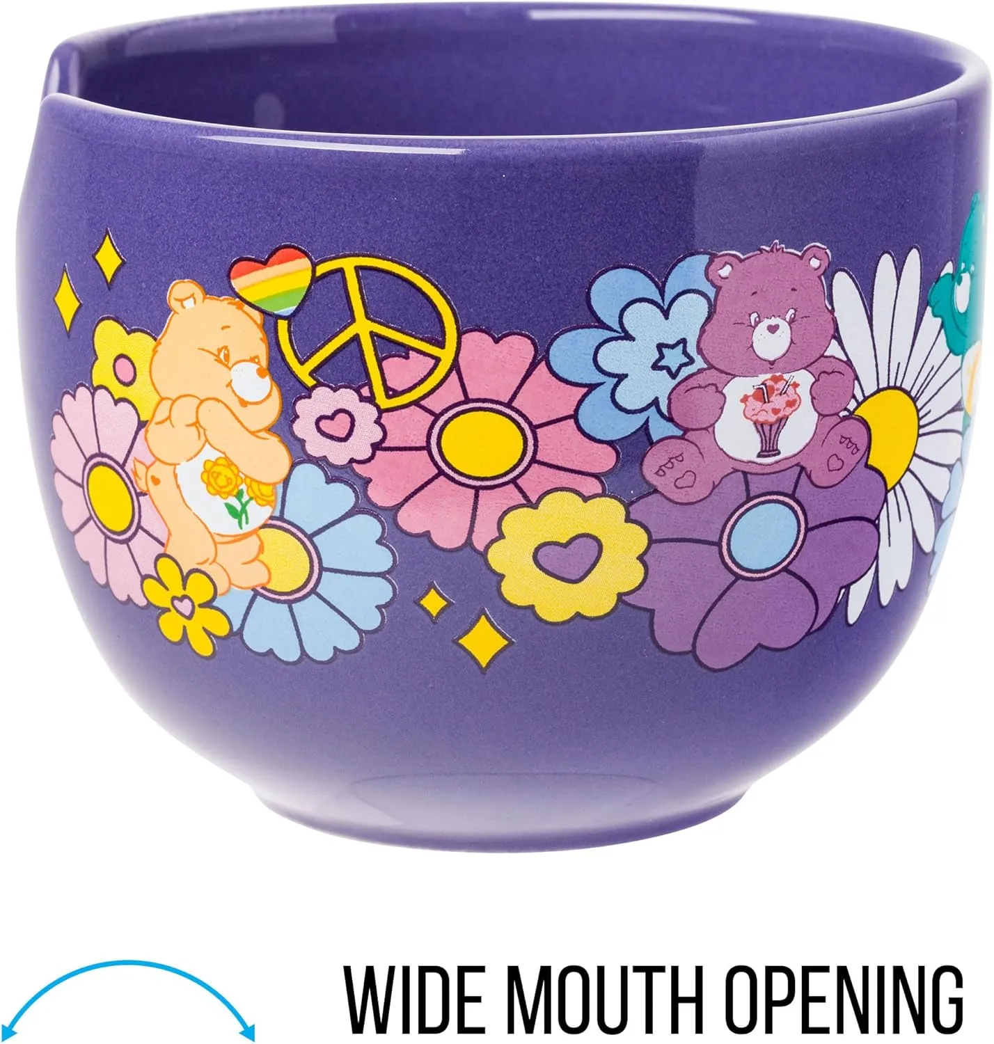 Silver Buffalo Care Bears Flower Power Groovy Clouds Ceramic Ramen Noodle Rice Bowl with Chopsticks, Microwave Safe, 20 Ounces