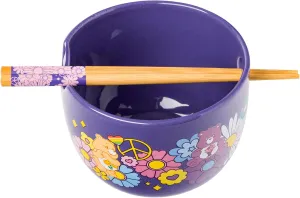 Silver Buffalo Care Bears Flower Power Groovy Clouds Ceramic Ramen Noodle Rice Bowl with Chopsticks, Microwave Safe, 20 Ounces