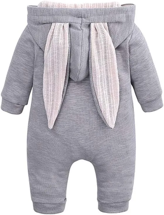 Simplee kids Animal Bunny Baby Easter Romper Long Ear Rabbit Hoodie Romper Jumpsuit with Zipper