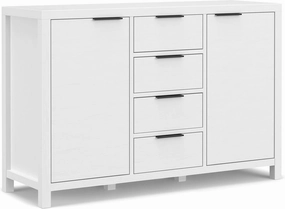 SIMPLIHOME Hollander Buffet - 54 inch Wide Solid Wood 3-Door Sideboard Buffet in White, Contemporary Storage Cabinet for Dining Room or Kitchen with Adjustable Shelves and Metal Handles