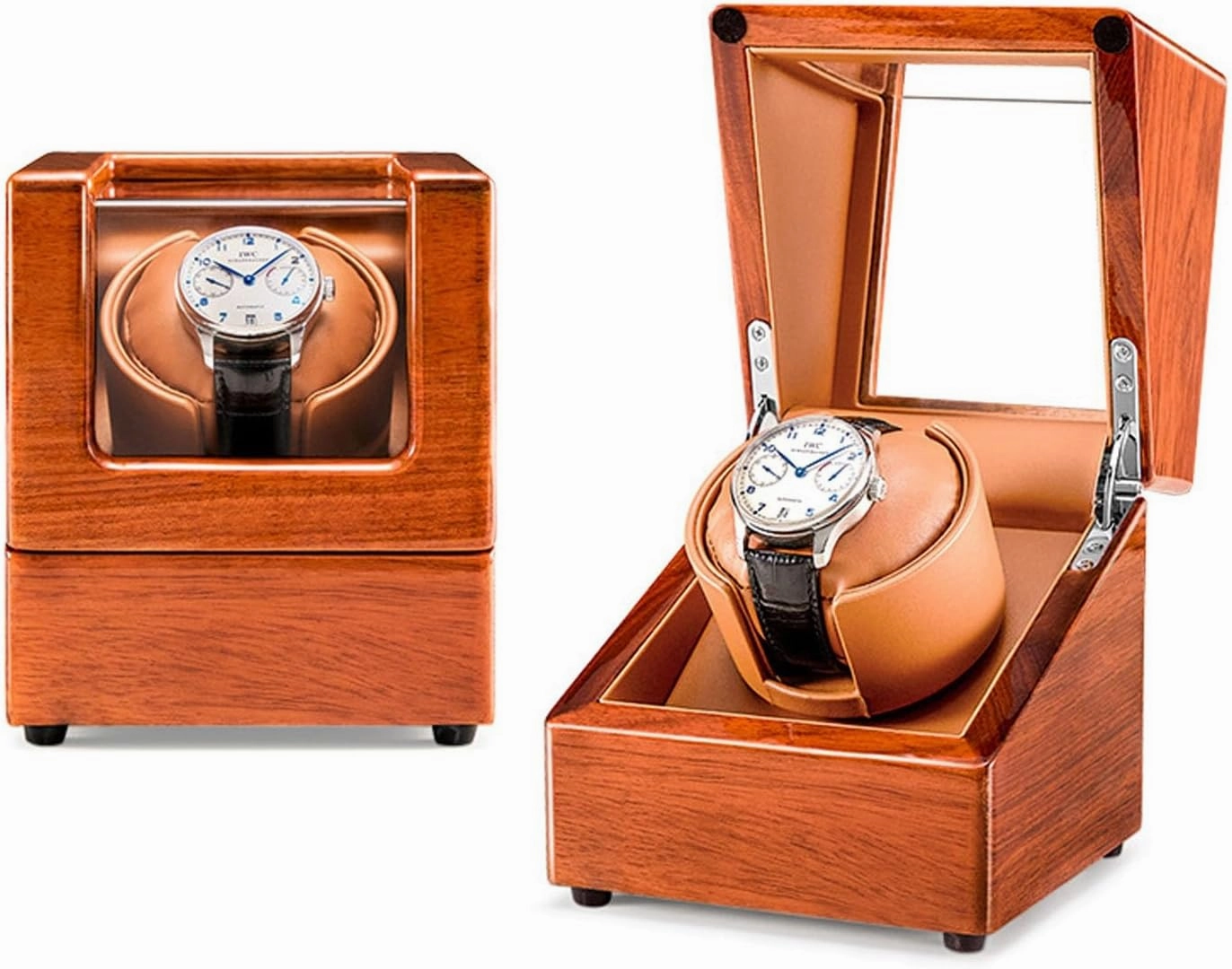 Single Automatic Watch Winder Wood Shell Piano Paint Exterior with Soft Flexible Watch Pillow and Quiet Mabuchi Motors