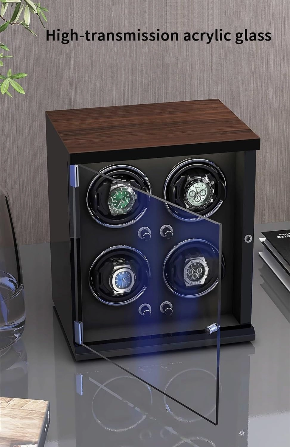 Single Watch Winder for 1 Automatic Watches with Flexible Watch Pillows Wooden Shell Powered by Motor Built-in Led Illuminated Watch Case,C-1 0