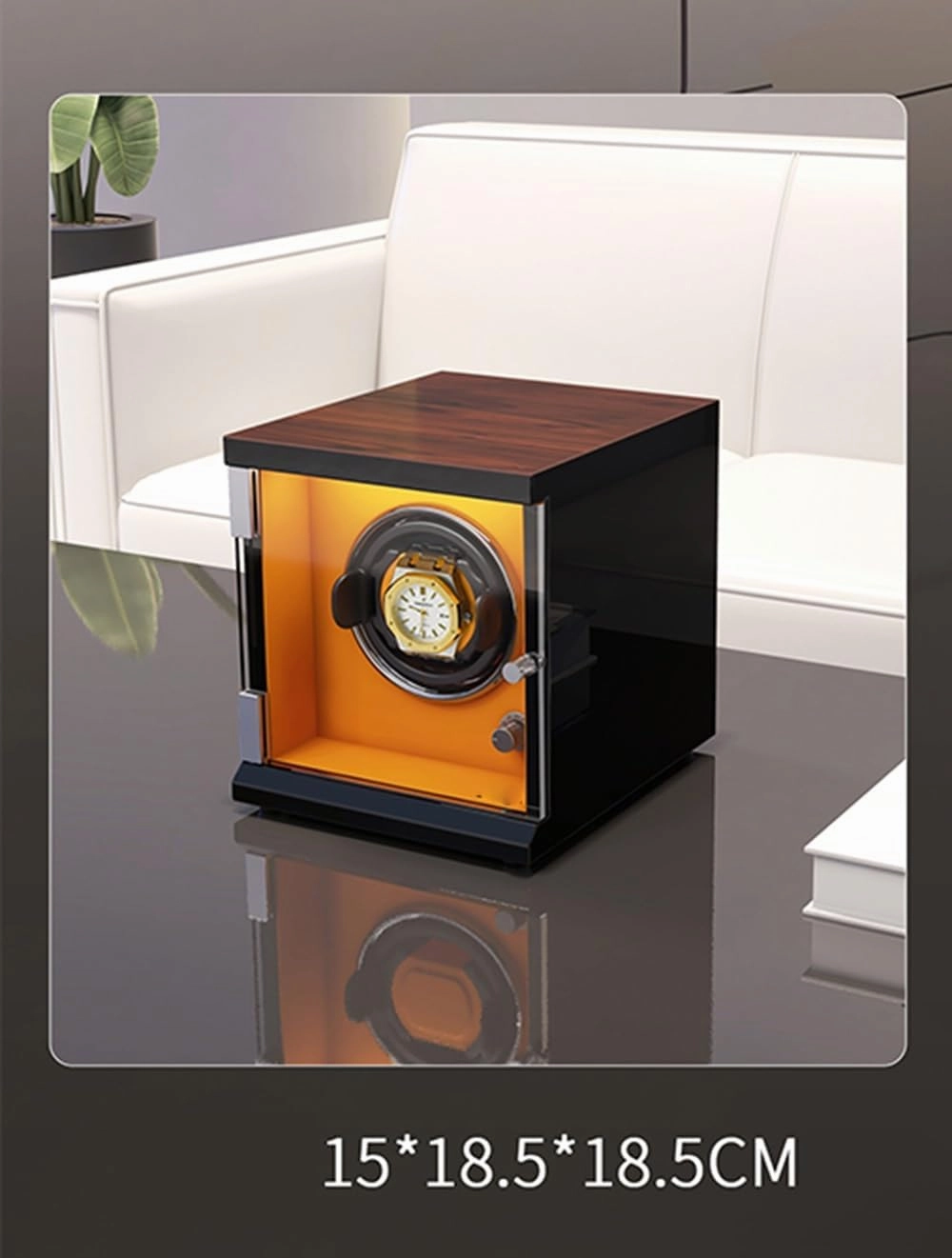 Single Watch Winder for 1 Automatic Watches with Flexible Watch Pillows Wooden Shell Powered by Motor Built-in Led Illuminated Watch Case,C-1 0
