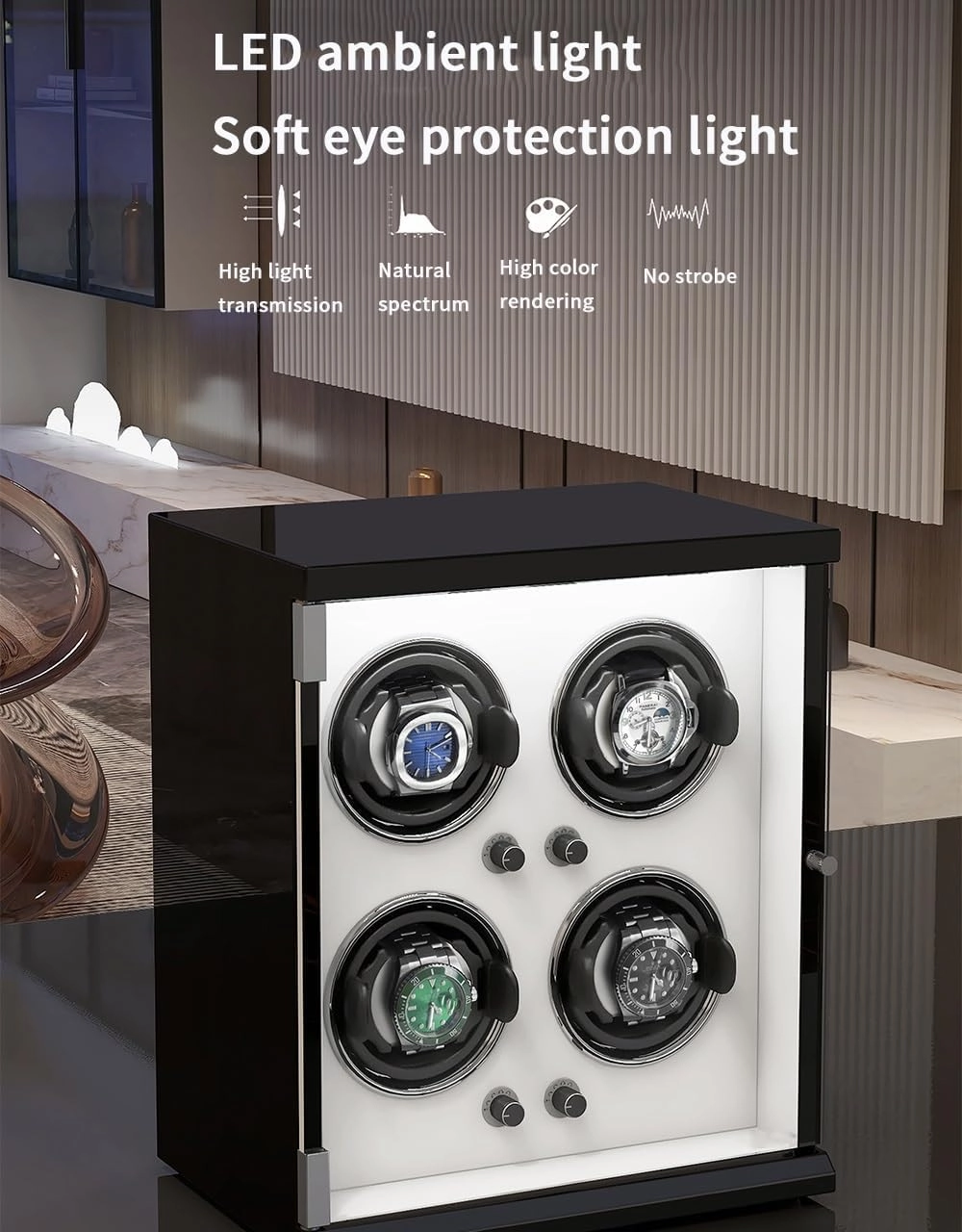 Single Watch Winder for 1 Automatic Watches with Flexible Watch Pillows Wooden Shell Powered by Motor Built-in Led Illuminated Watch Case,C-1 0