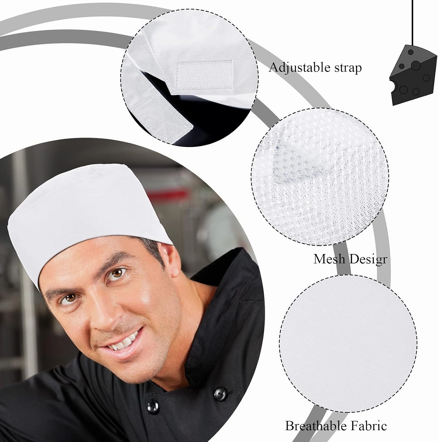 Sintege Unisex Chef Hats for Men Women Adult Adjustable Chef Beanie Caps with Breathable Mesh Top for Kitchen Cooking