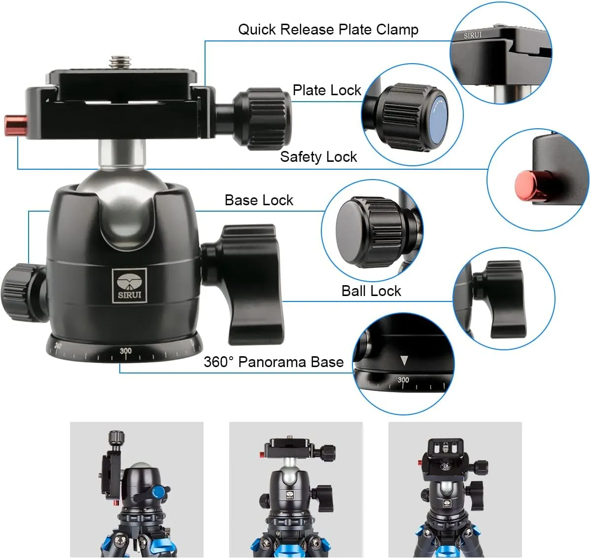 SIRUI AM-225 Camera Tripod Carbon Fiber Tripod 5-Sections Travel Lightweight Small Tripod with B-00K Ball Head,Black