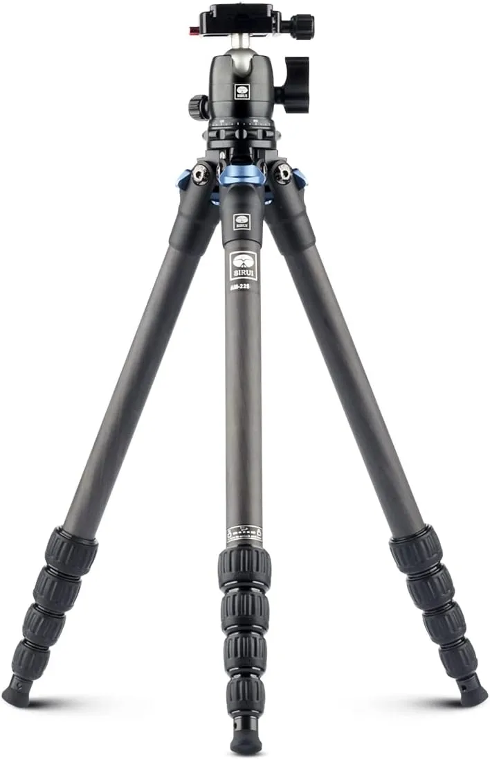 SIRUI AM-225 Camera Tripod Carbon Fiber Tripod 5-Sections Travel Lightweight Small Tripod with B-00K Ball Head,Black