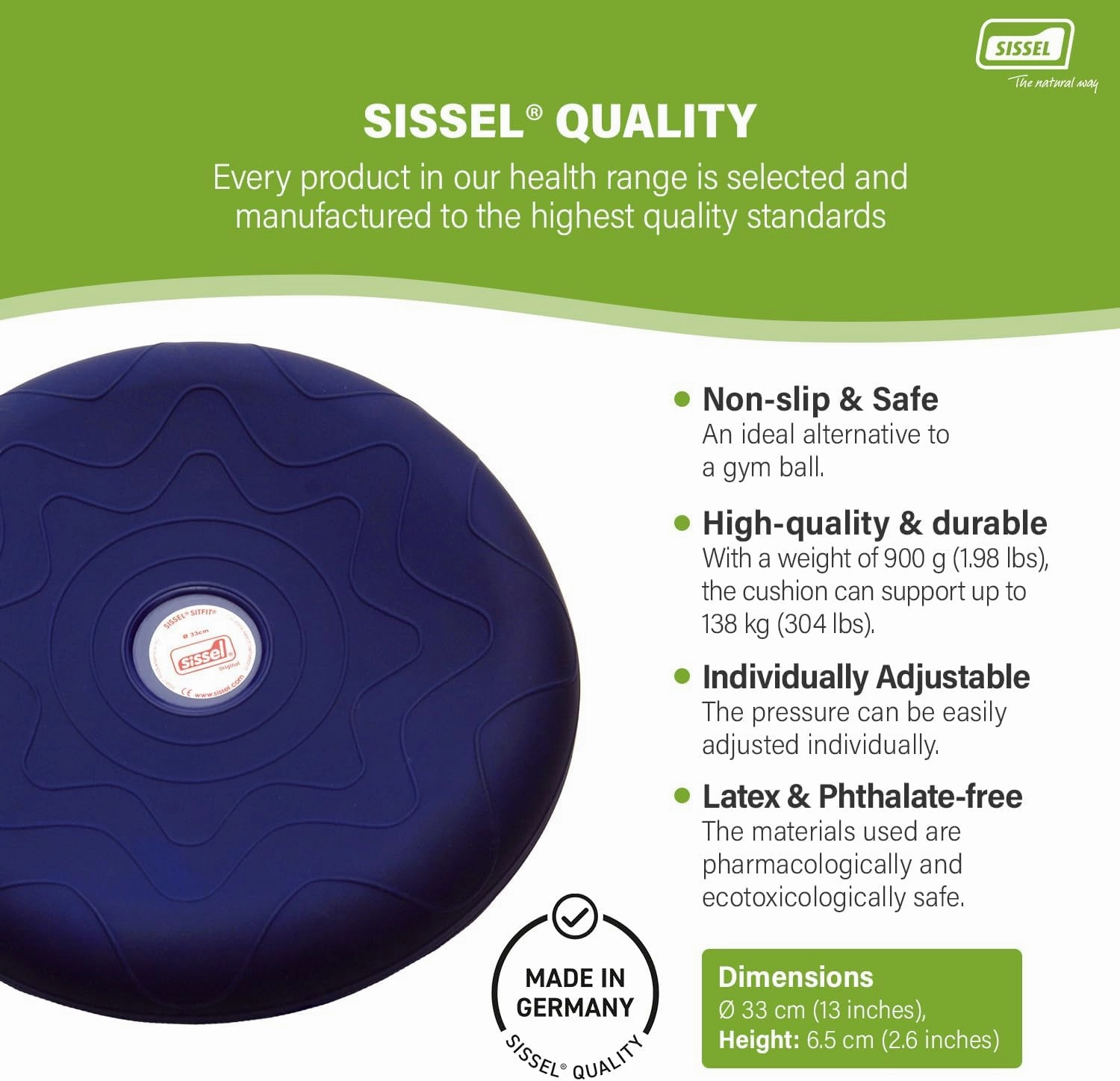 SITFIT 13in Blue | Active Sitting & Training | Strengthens Back & Pelvic Floor Muscles | Versatile Use: Legs & Veins | Adjustable Pressure | Includes Exercise Poster