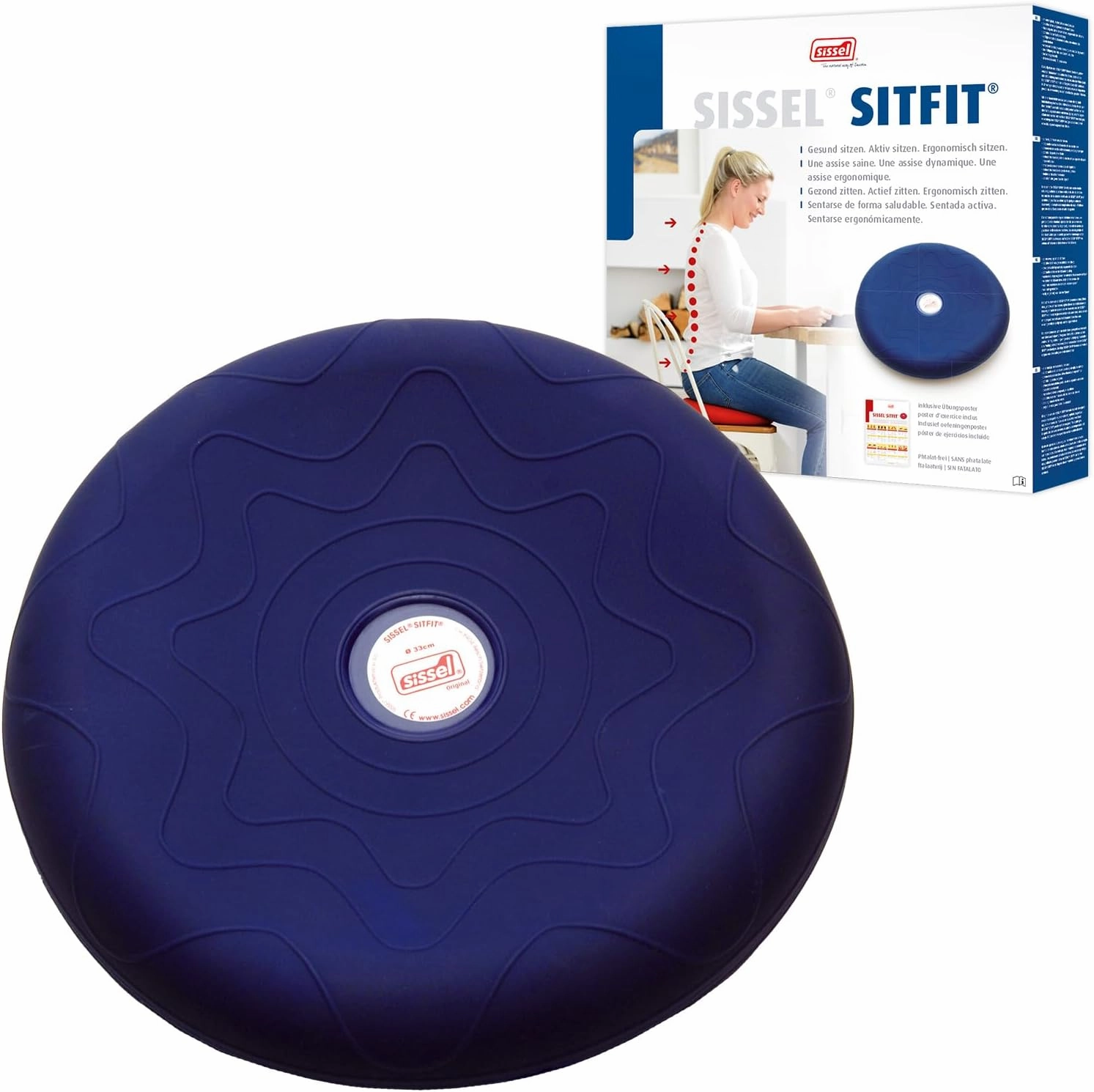 SITFIT 13in Blue | Active Sitting & Training | Strengthens Back & Pelvic Floor Muscles | Versatile Use: Legs & Veins | Adjustable Pressure | Includes Exercise Poster