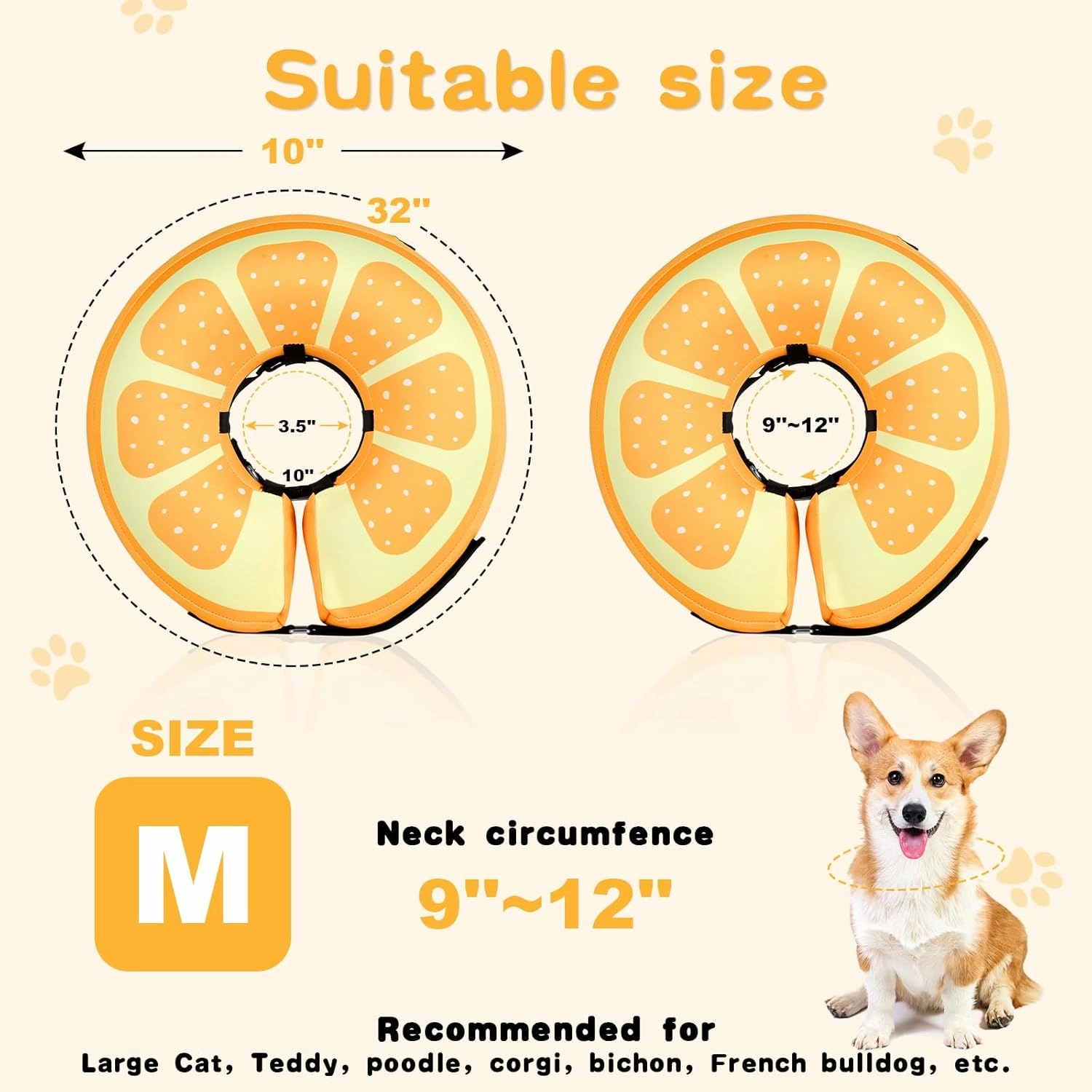 Sivomens Dog Cone, Protective Inflatable Dog Collar for Medium Dogs, Comfortable Dog Recovery Cones After Surgery, Washable Dog Donut Collar Prevents Licking Wounds & No Blocking Vision, M(9"-12")