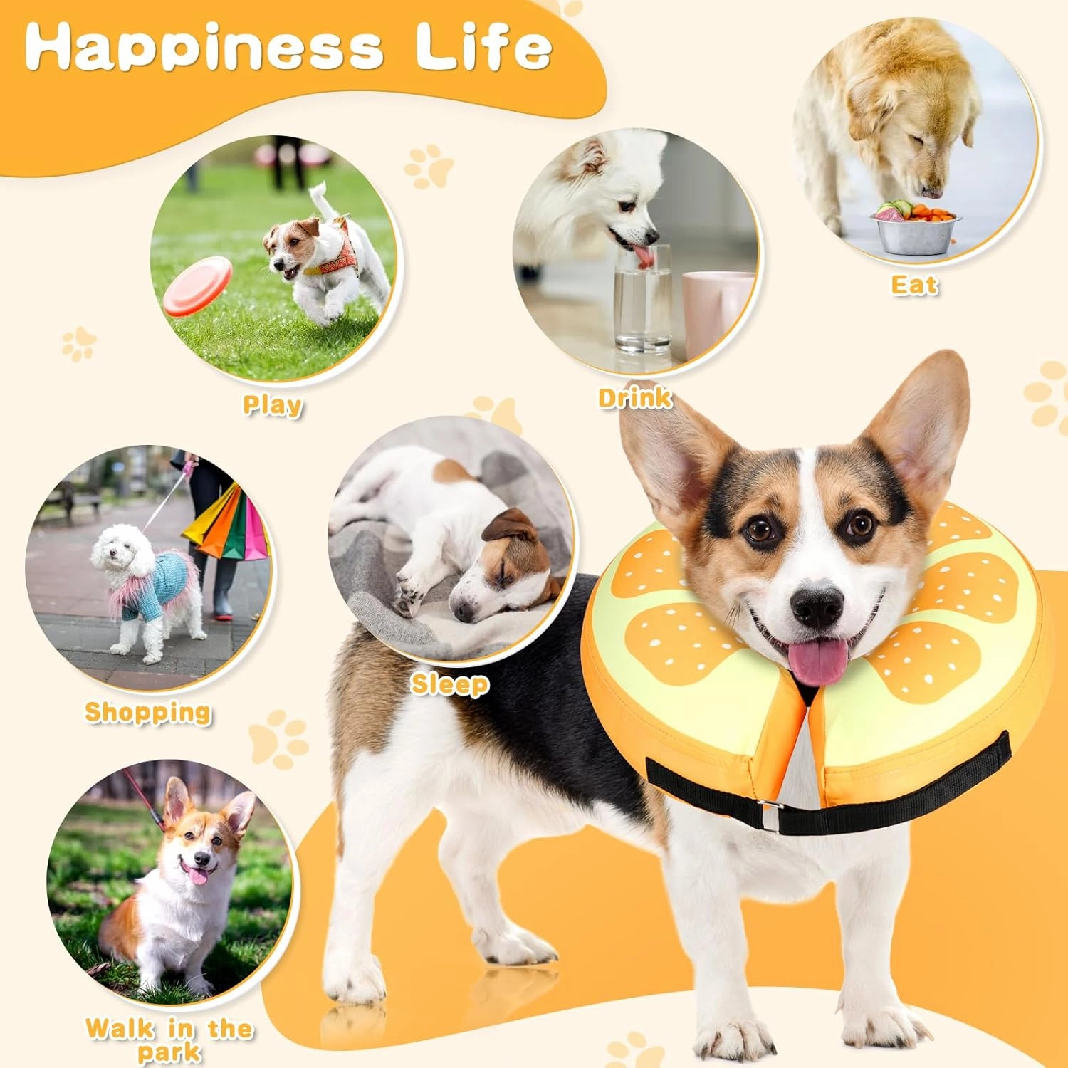 Sivomens Dog Cone, Protective Inflatable Dog Collar for Medium Dogs, Comfortable Dog Recovery Cones After Surgery, Washable Dog Donut Collar Prevents Licking Wounds & No Blocking Vision, M(9"-12")