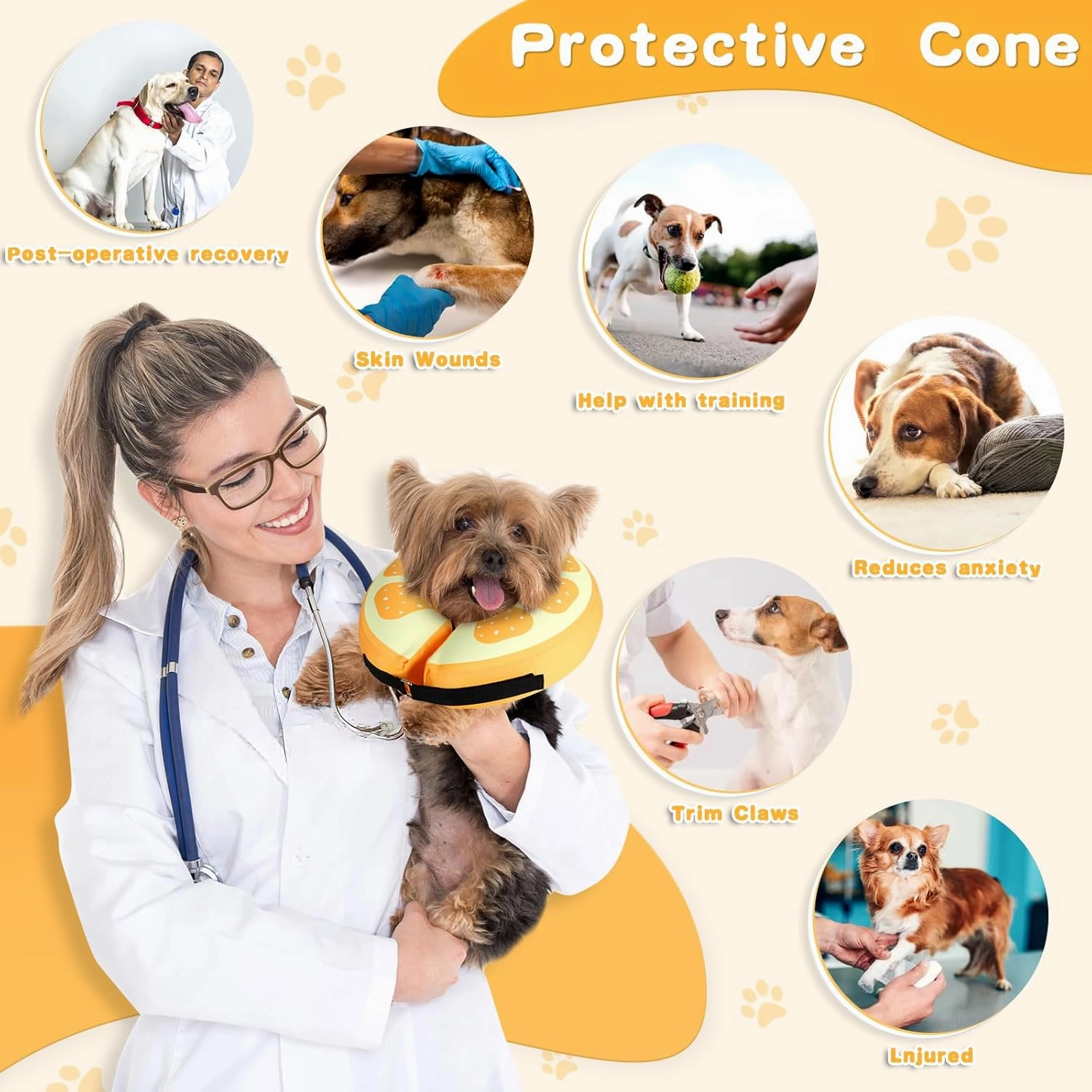 Sivomens Dog Cone, Protective Inflatable Dog Collar for Medium Dogs, Comfortable Dog Recovery Cones After Surgery, Washable Dog Donut Collar Prevents Licking Wounds & No Blocking Vision, M(9"-12")