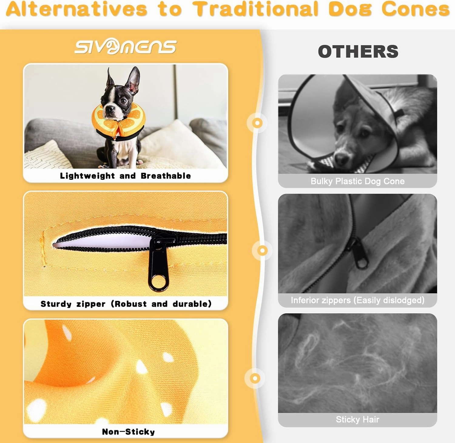 Sivomens Dog Cone, Protective Inflatable Dog Collar for Medium Dogs, Comfortable Dog Recovery Cones After Surgery, Washable Dog Donut Collar Prevents Licking Wounds & No Blocking Vision, M(9"-12")