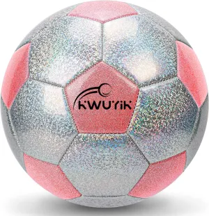 Size 3/4/5 Glitter Pink & Silver Soccer Ball Set with Pump
