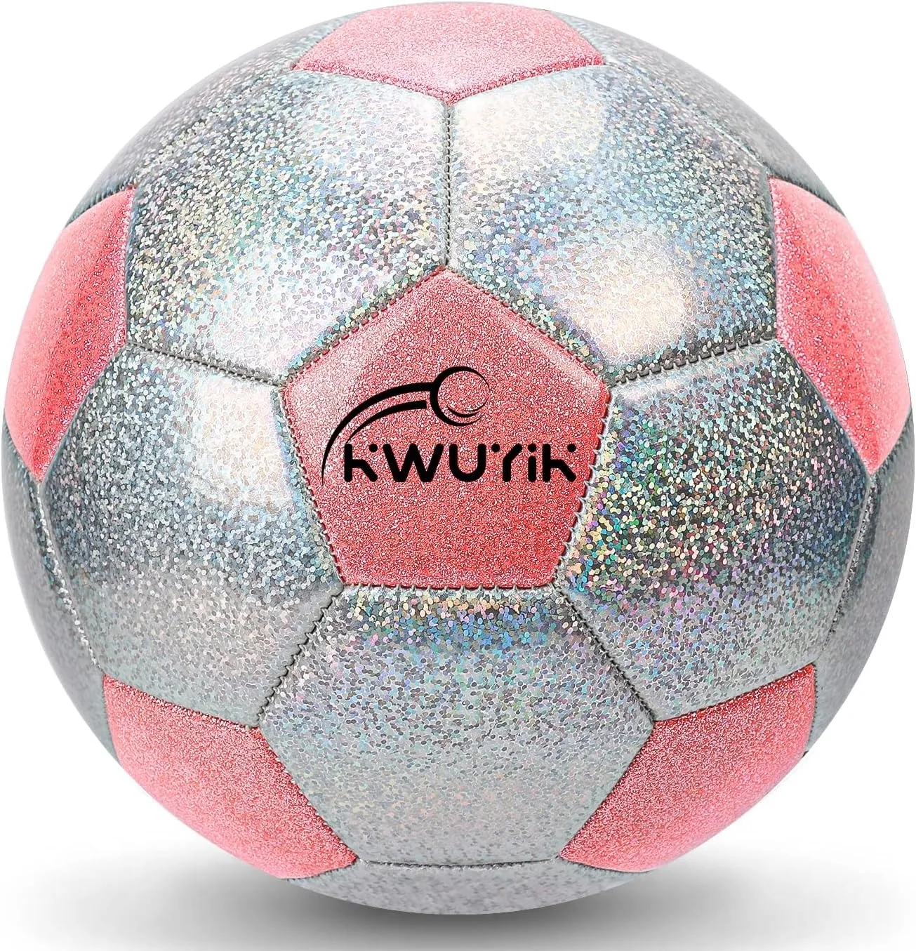 Size 3/4/5 Glitter Pink & Silver Soccer Ball Set with Pump