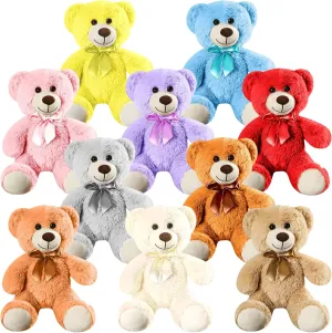 Skylety 10 Pcs Bears Bulk 10-14 Inches Stuffed Animal Plush Toys Birthday Party Favors(Cute Colors)