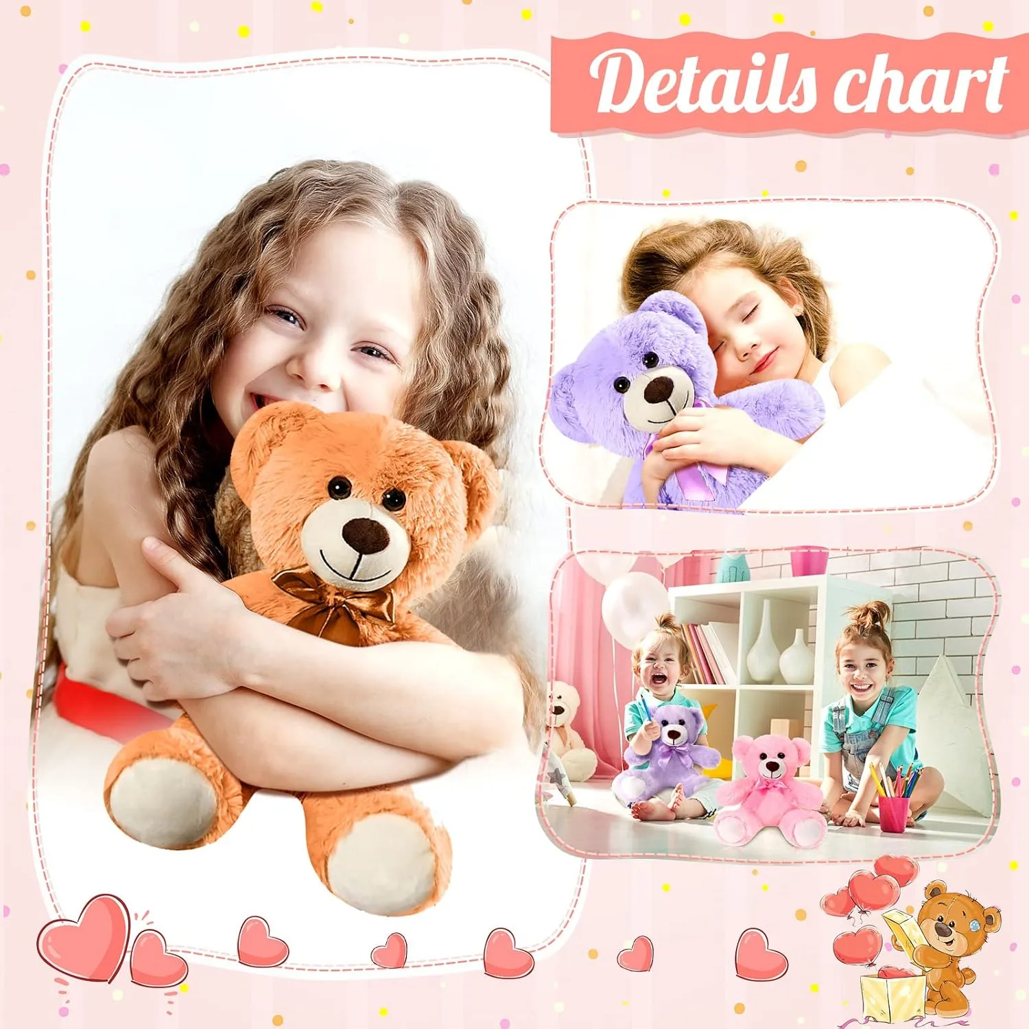 Skylety 10 Pcs Bears Bulk 10-14 Inches Stuffed Animal Plush Toys Birthday Party Favors(Cute Colors)