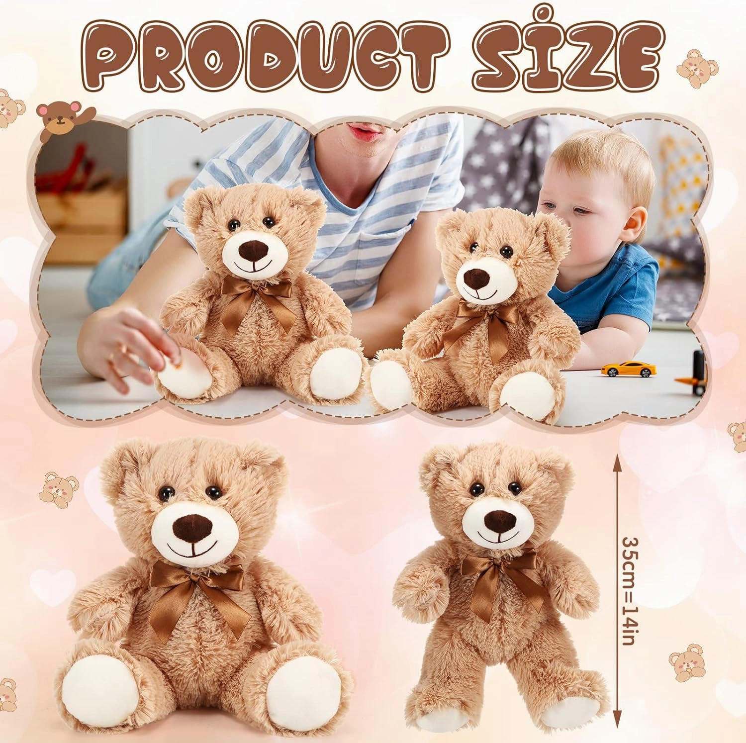 Skylety 10 Pcs Bears Bulk 10-14 Inches Stuffed Animal Plush Toys Birthday Party Favors(Light Brown)