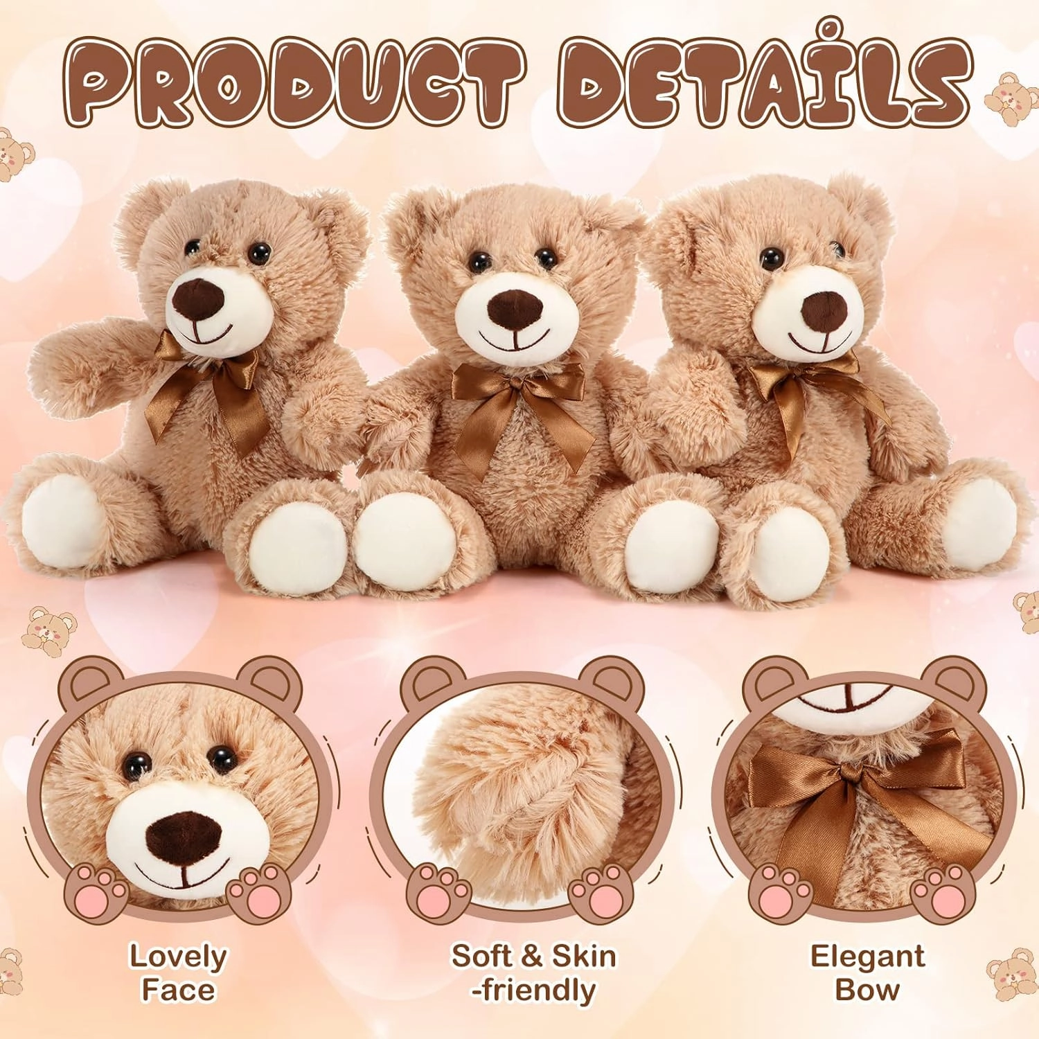Skylety 10 Pcs Bears Bulk 10-14 Inches Stuffed Animal Plush Toys Birthday Party Favors(Light Brown)