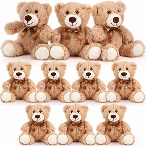 Skylety 10 Pcs Bears Bulk 10-14 Inches Stuffed Animal Plush Toys Birthday Party Favors(Light Brown)