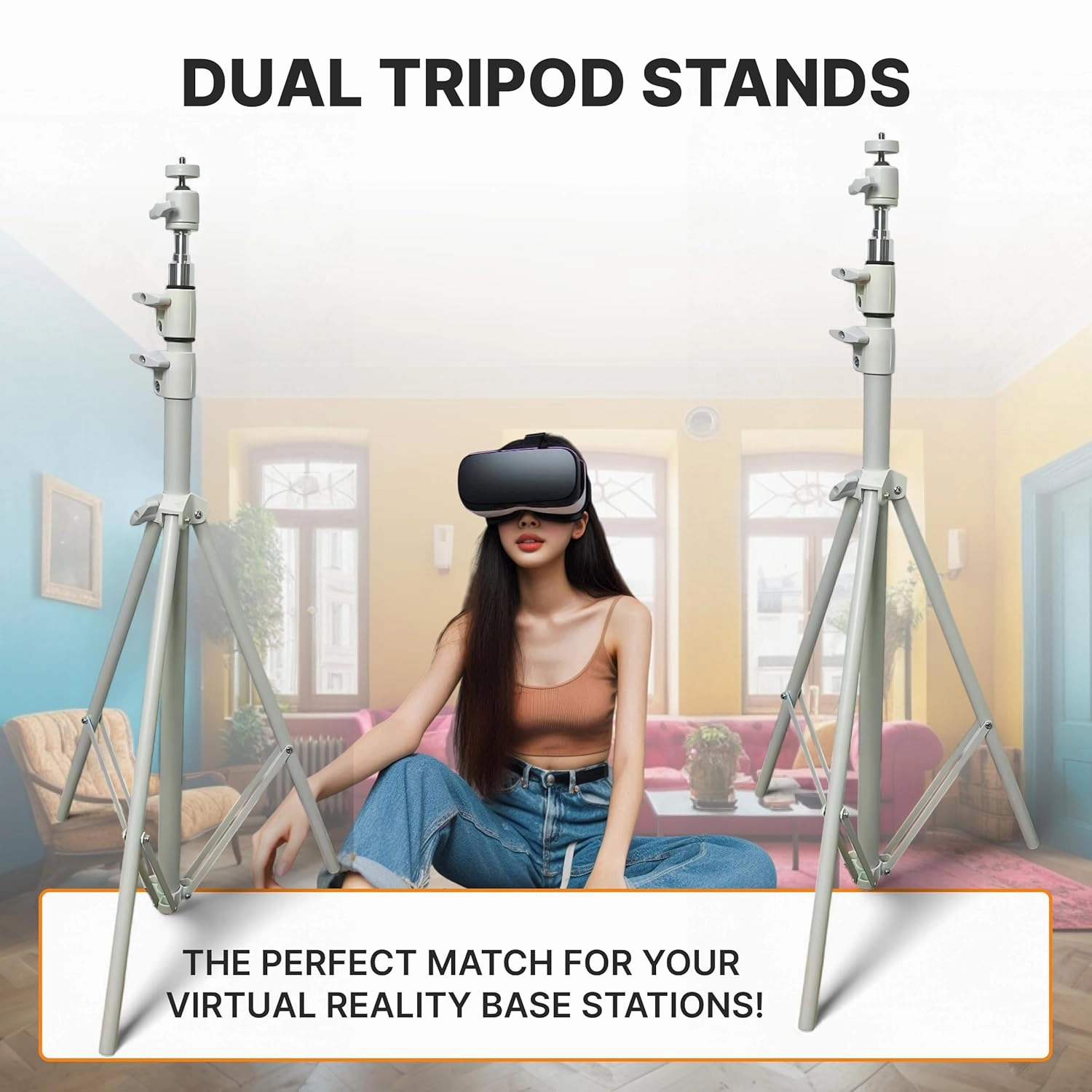 Skywin VR Tripod Stand, White HTC Vive Base Station Compatible Sensor Stand and Base Station Mount for Vive Sensors or Oculus Rift Constellation (2 Stands)