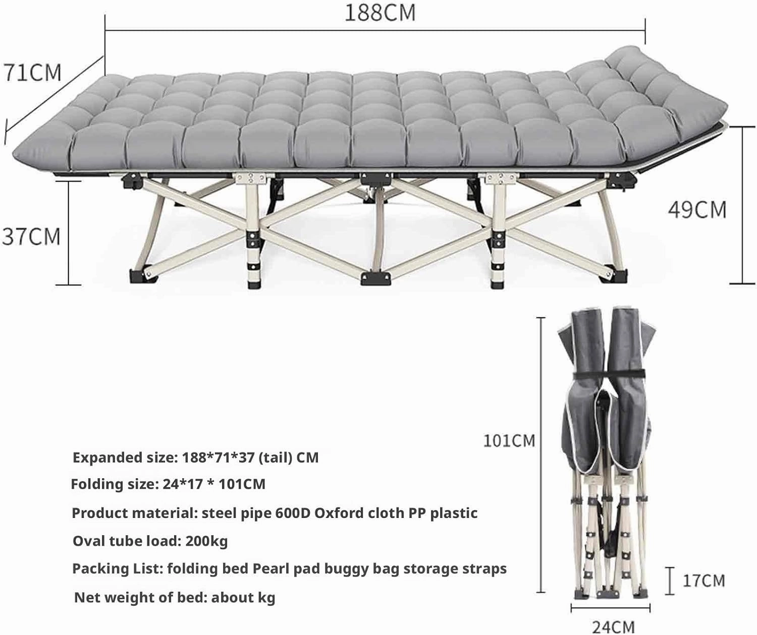 Sleeping Cots for Adults with Mattress, Cot for Camping, Folded Bed, Single Office Nap Bed, High-Elastic Cotton, Matte Frosting Process, Ergonomics, Portable Storage, 188x71x31(Gray)