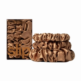 slip Back to Basics Copper Midi & Large Scrunchie Set | Includes 2 Midi & 1 Large Pure Silk Scrunchies | 100% Mulberry Silk, Anti-Crease, Gentle on Hair, Prevents Breakage | Stylish & Durable
