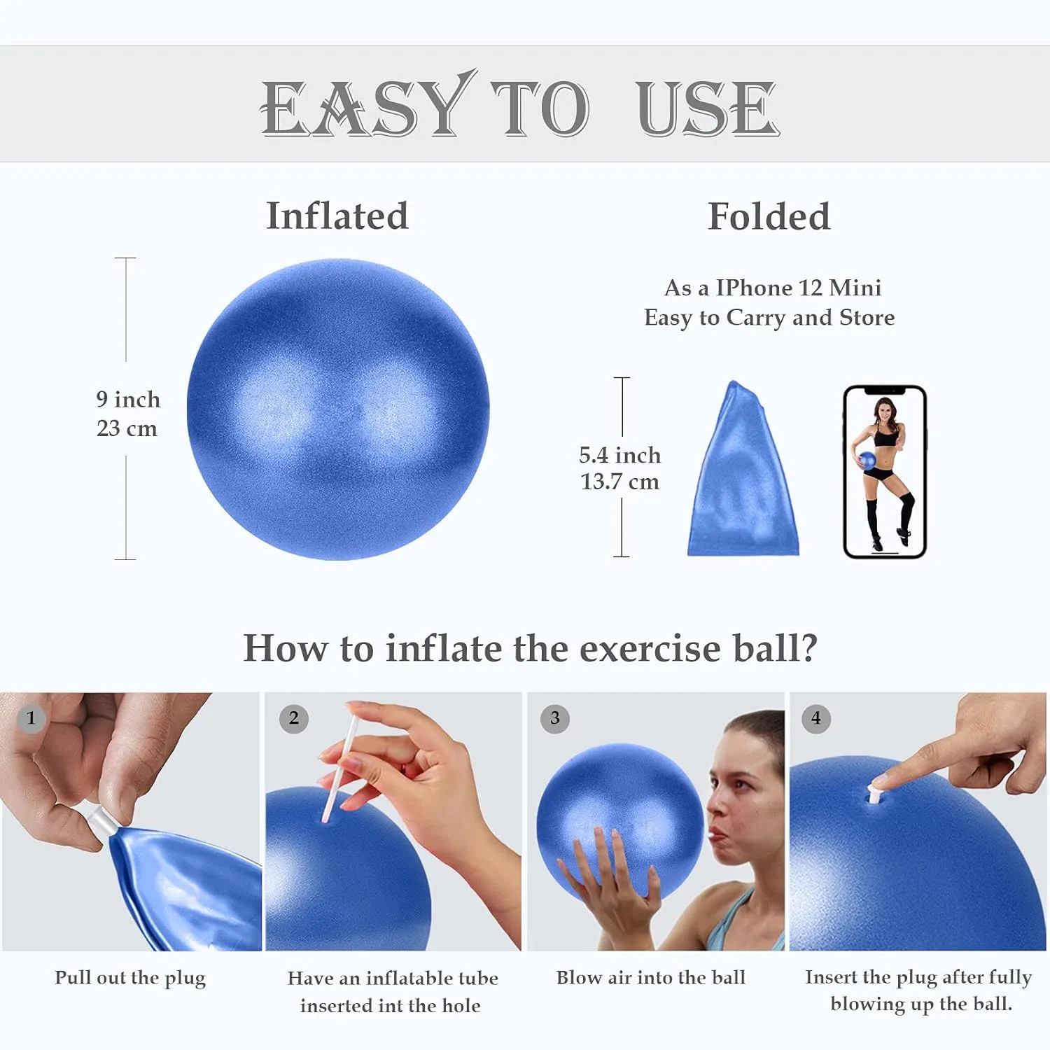 Small Pilates Ball for Therapy Mini Workout Core 9 Inch Small Exercise Mini Bender Pilates, Yoga, Workout, Bender, Core Training and Physical Therapy, Improves Balance