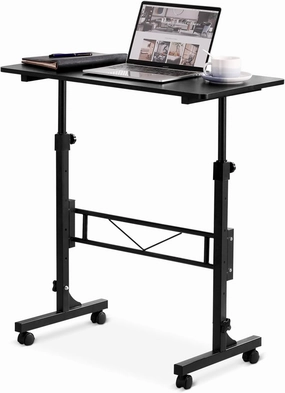 Small Standing Desk Adjustable Height, Mobile Stand Up Desk with Wheels, 32 Inch Portable Rolling Desks for Walking Pad Treadmill Black