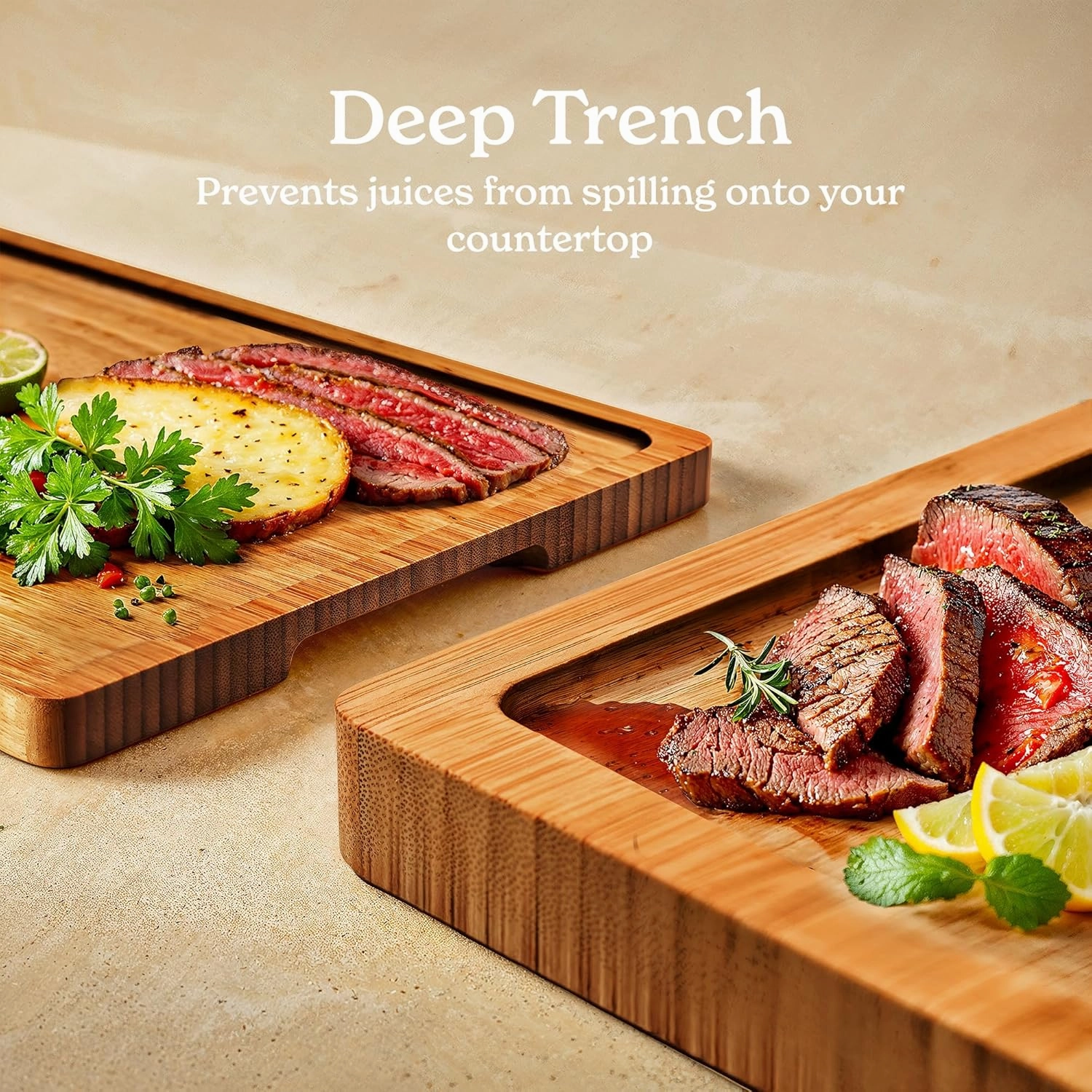 SMIRLY Bamboo Wooden Cutting Boards, Wood Cutting Board for Kitchen, Set of 3 with Holder & Deep Juice Grooves, Ideal for Chopping Meat Vegetables, Charcuterie Cheese Serving Tray, Kitchen Gadgets