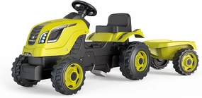 Smoby - Farmer XL Green Tractor   Trailer - Child Pedal Tractor - Adjustable Seat - Steering Wheel with Horn - Open Hood - For Ages 3  - Made in France