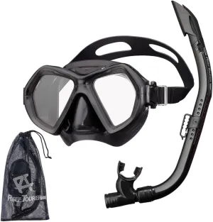 Snorkeling Gear for Adults Age 10 , 2 Window Adult Snorkel Mask & Snorkel Set, Semi-Dry Top, Panoramic Wide View Snorkel Mask, Swimming Diving Mask Diving Package w/Travel Bag RC0107