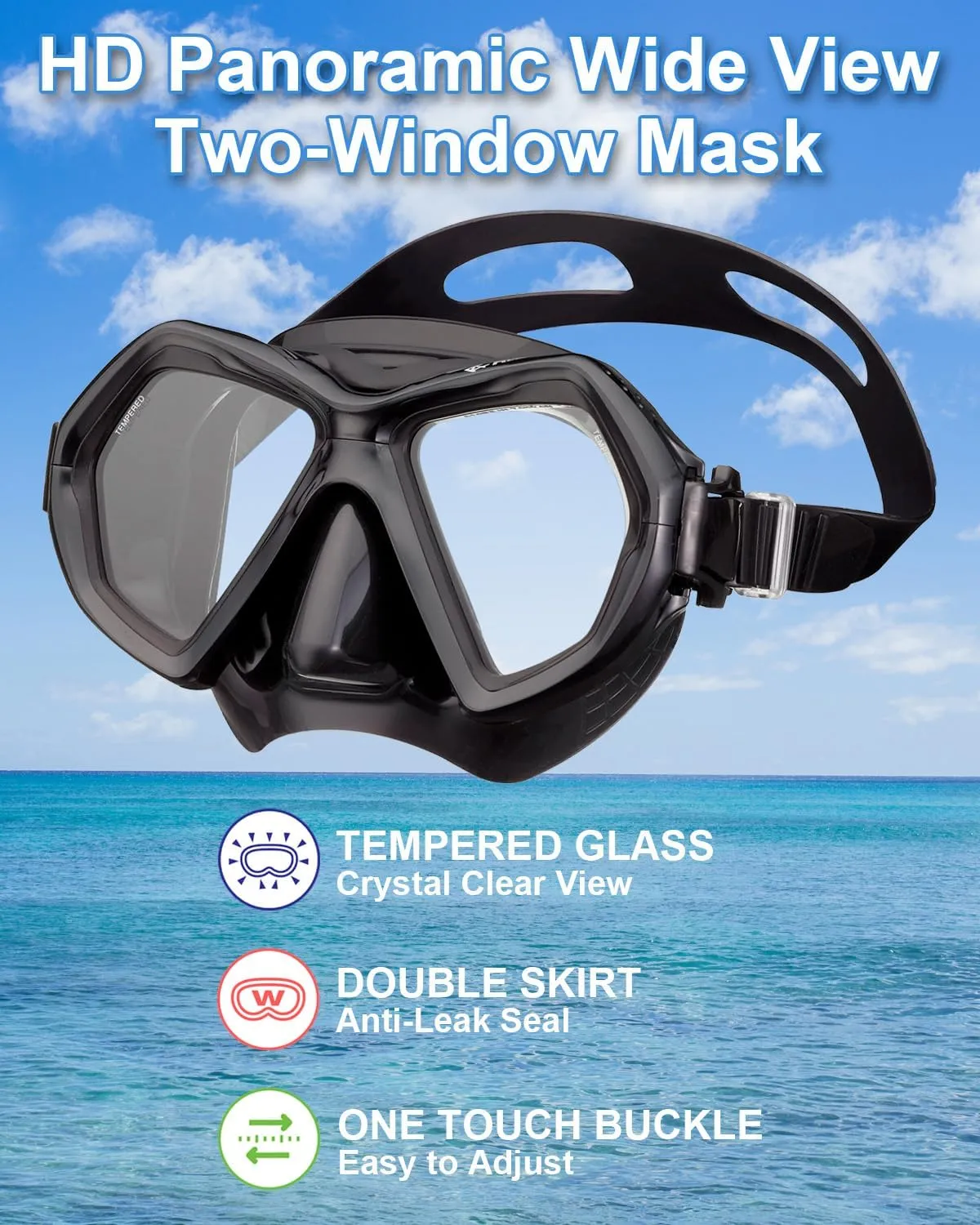 Snorkeling Gear for Adults Age 10 , 2 Window Adult Snorkel Mask & Snorkel Set, Semi-Dry Top, Panoramic Wide View Snorkel Mask, Swimming Diving Mask Diving Package w/Travel Bag RC0107