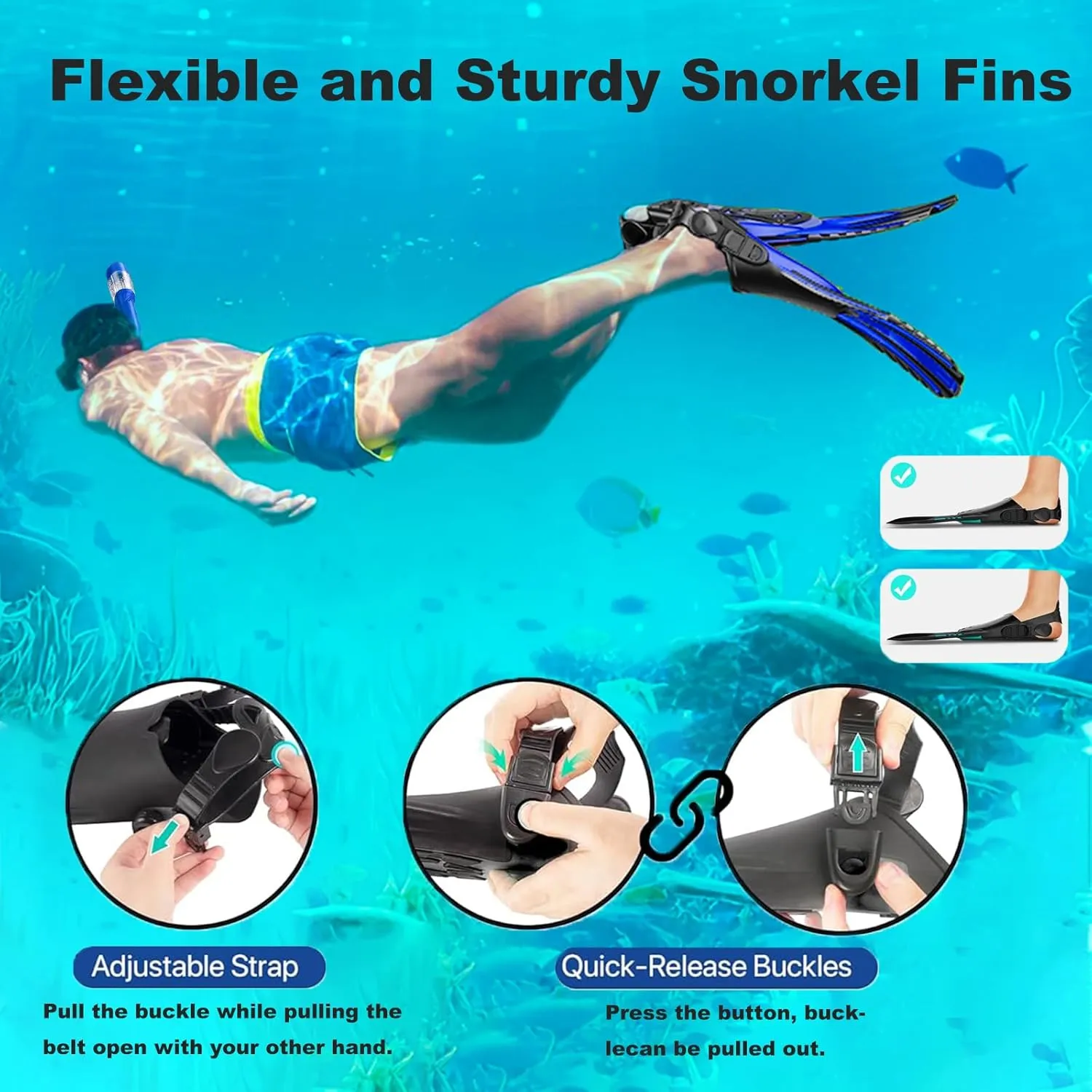 Snorkeling Gear for Adults,Mask Fins Snorkel Set,Panoramic View Diving Mask Anti-Fog,Dry Snorkel,Adjustable Swim Flippers and Travel Bag,Adults Snorkel Gear for Swimming Snorkeling Diving