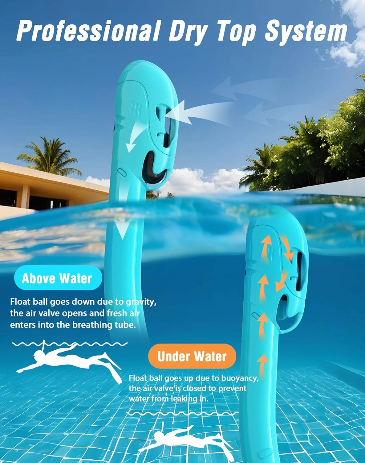 Snorkeling Gear for Adults, Dry Top Snorkel Mask Adult, Snorkel Set with 180°Panoramic Wide View, Anti-Fog Scuba Diving Mask for Snorkeling Swimming Travel