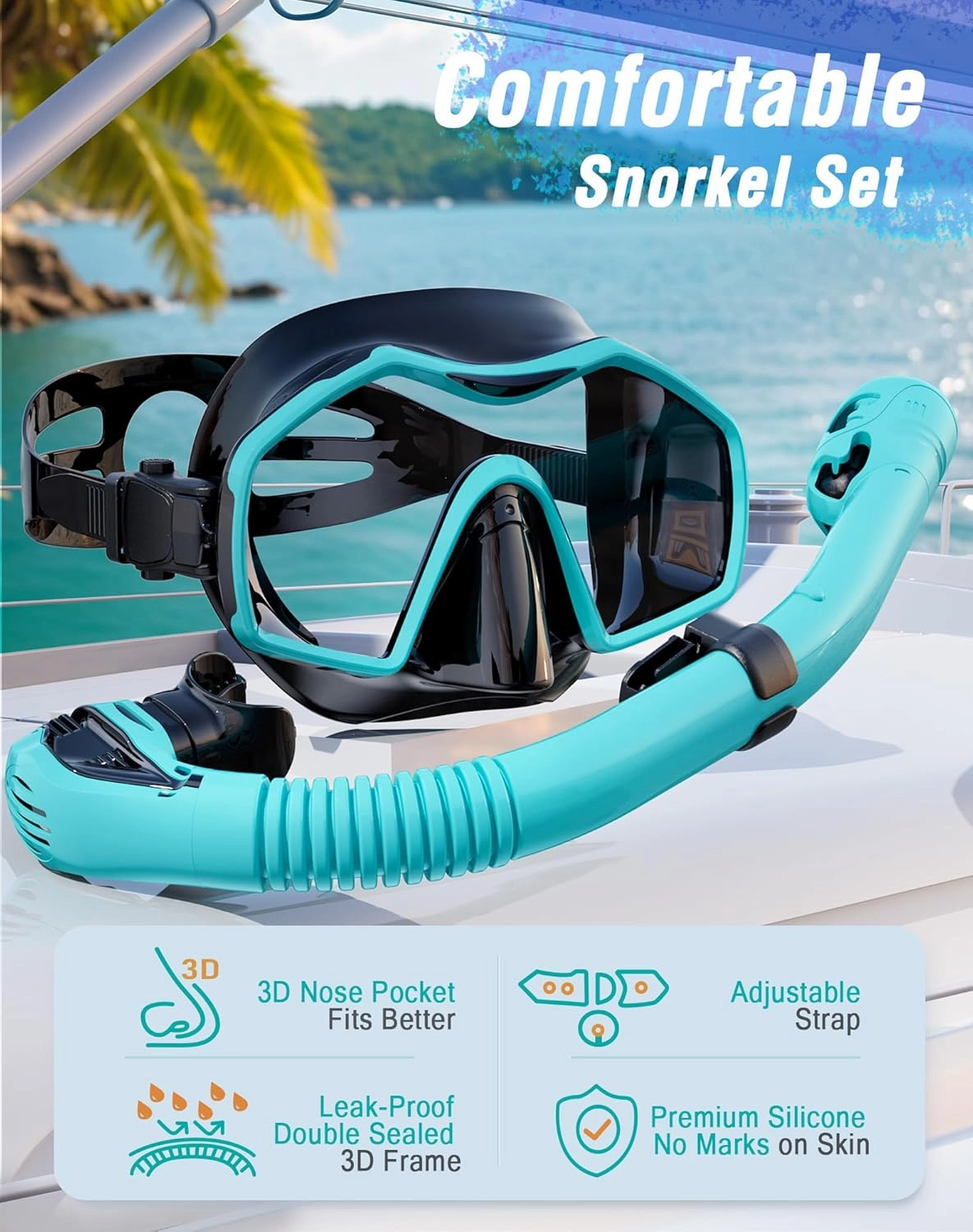 Snorkeling Gear for Adults, Dry Top Snorkel Mask Adult, Snorkel Set with 180°Panoramic Wide View, Anti-Fog Scuba Diving Mask for Snorkeling Swimming Travel