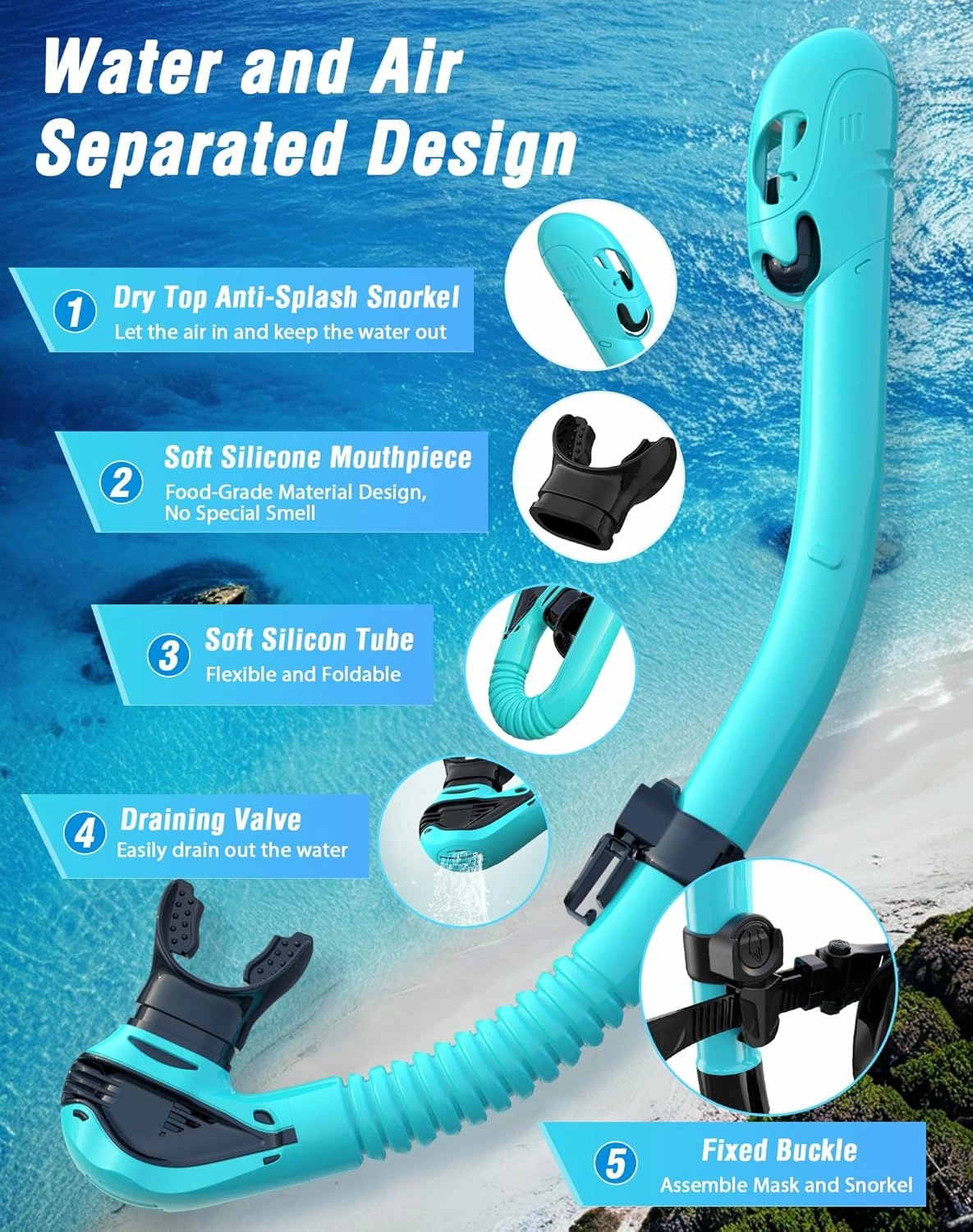 Snorkeling Gear for Adults, Dry Top Snorkel Mask Adult, Snorkel Set with 180°Panoramic Wide View, Anti-Fog Scuba Diving Mask for Snorkeling Swimming Travel