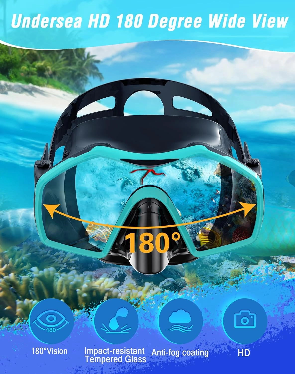 Snorkeling Gear for Adults, Dry Top Snorkel Mask Adult, Snorkel Set with 180°Panoramic Wide View, Anti-Fog Scuba Diving Mask for Snorkeling Swimming Travel