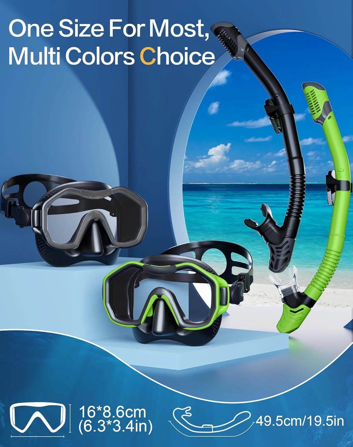 Snorkeling Gear for Adults Kids, Dry-Top Snorkel Set, 180°Panoramic Wide View Diving Mask Breathing Freely Snorkel Mask for Snorkeling Scuba Diving Swimming Travel