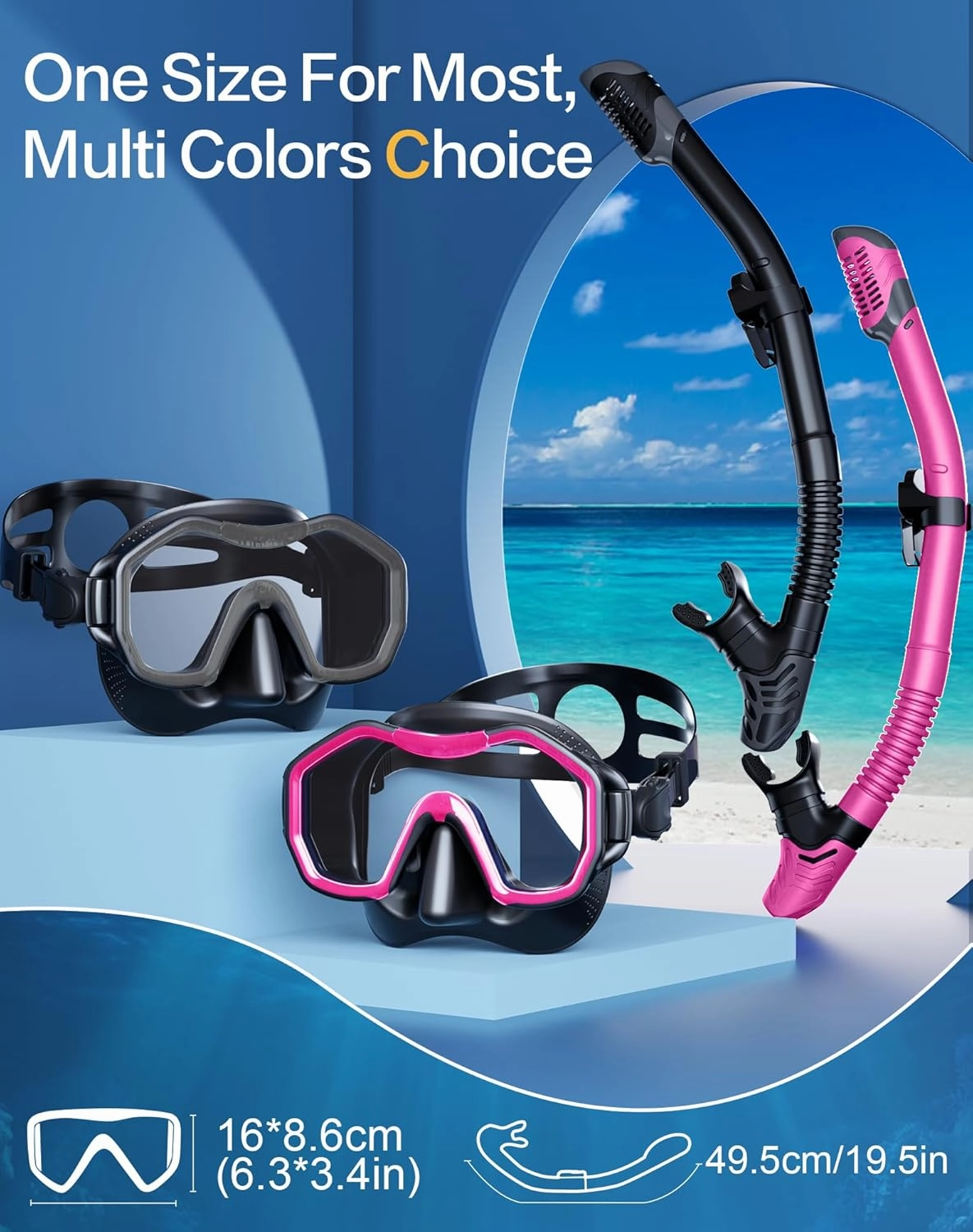 Snorkeling Gear for Adults Kids, Dry-Top Snorkel Set, 180°Panoramic Wide View Diving Mask Breathing Freely Snorkel Mask for Snorkeling Scuba Diving Swimming Travel