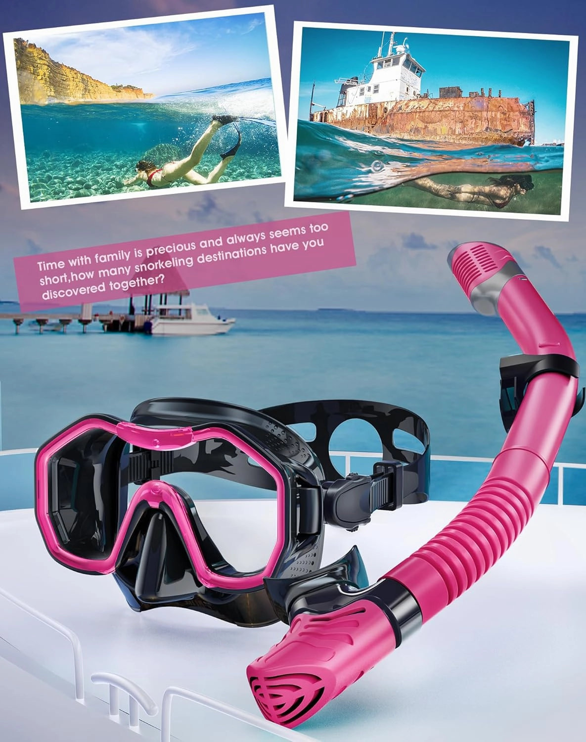 Snorkeling Gear for Adults Kids, Dry-Top Snorkel Set, 180°Panoramic Wide View Diving Mask Breathing Freely Snorkel Mask for Snorkeling Scuba Diving Swimming Travel