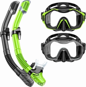 Snorkeling Gear for Adults Kids, Dry-Top Snorkel Set, 180°Panoramic Wide View Diving Mask Breathing Freely Snorkel Mask for Snorkeling Scuba Diving Swimming Travel