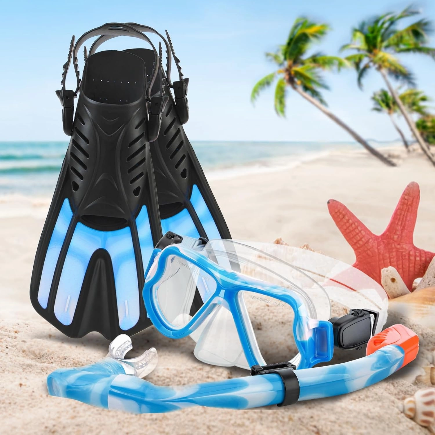 Snorkeling Gear for Kids Ages 6-14, 4 in 1 Kids Mask Fins Snorkel Set with Panoramic View Anti Fog Mask, Dry Top Snorkel, Trek Fins and Travel Bag, Kids Snorkel Set for Youth Teens Junior