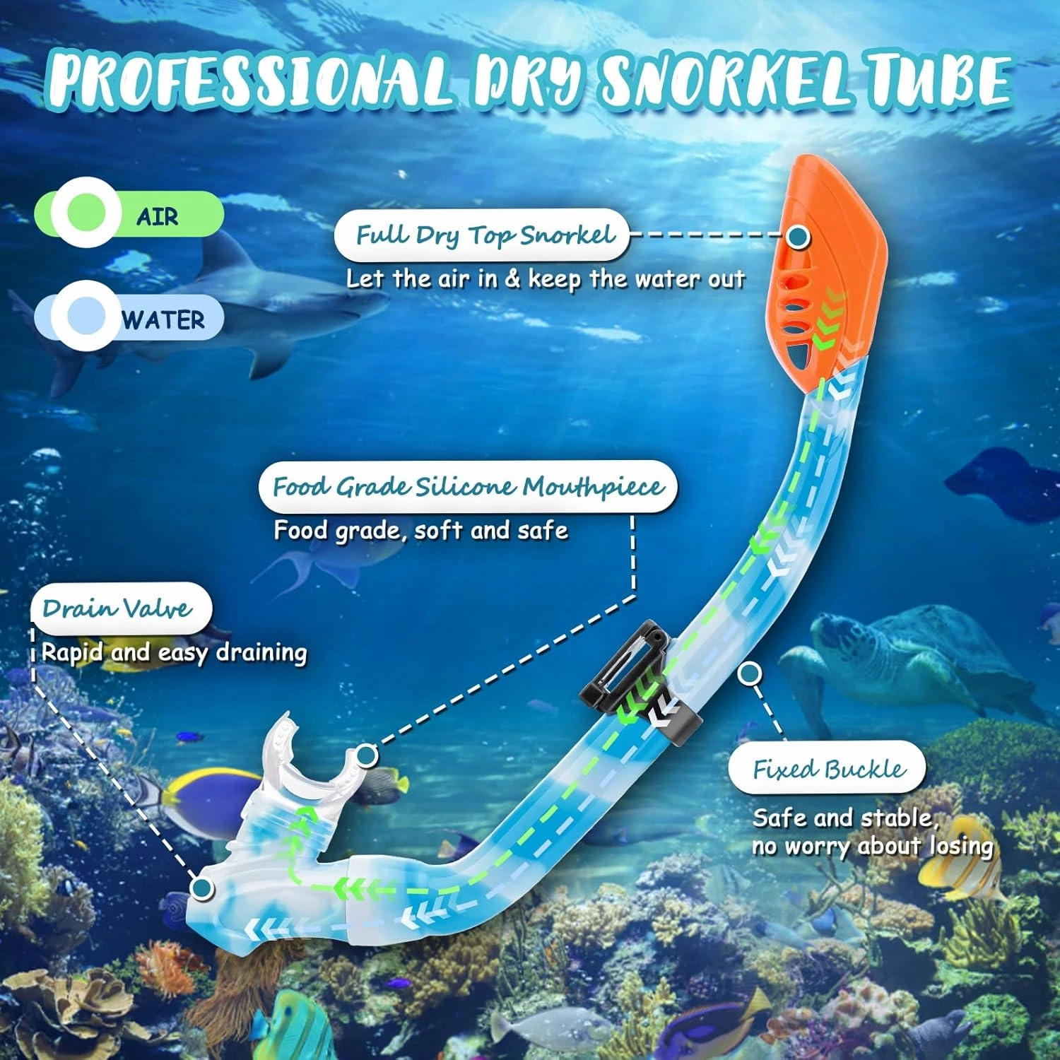 Snorkeling Gear for Kids Ages 6-14, 4 in 1 Kids Mask Fins Snorkel Set with Panoramic View Anti Fog Mask, Dry Top Snorkel, Trek Fins and Travel Bag, Kids Snorkel Set for Youth Teens Junior