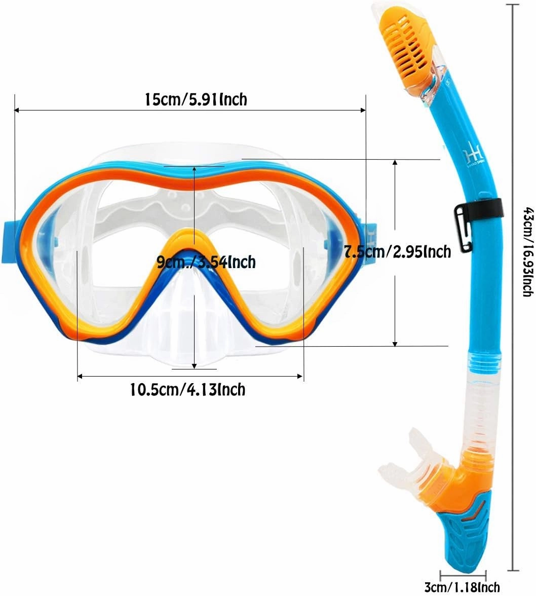 Snorkeling Gear for Kids with Foldable Silicone Full Dry Snorkel, Kids Snorkel Set Anti Leak Youth Junior Snorkeling Package Diving Mask Soft Tube with Mesh Bag Scuba Swimming Goggles