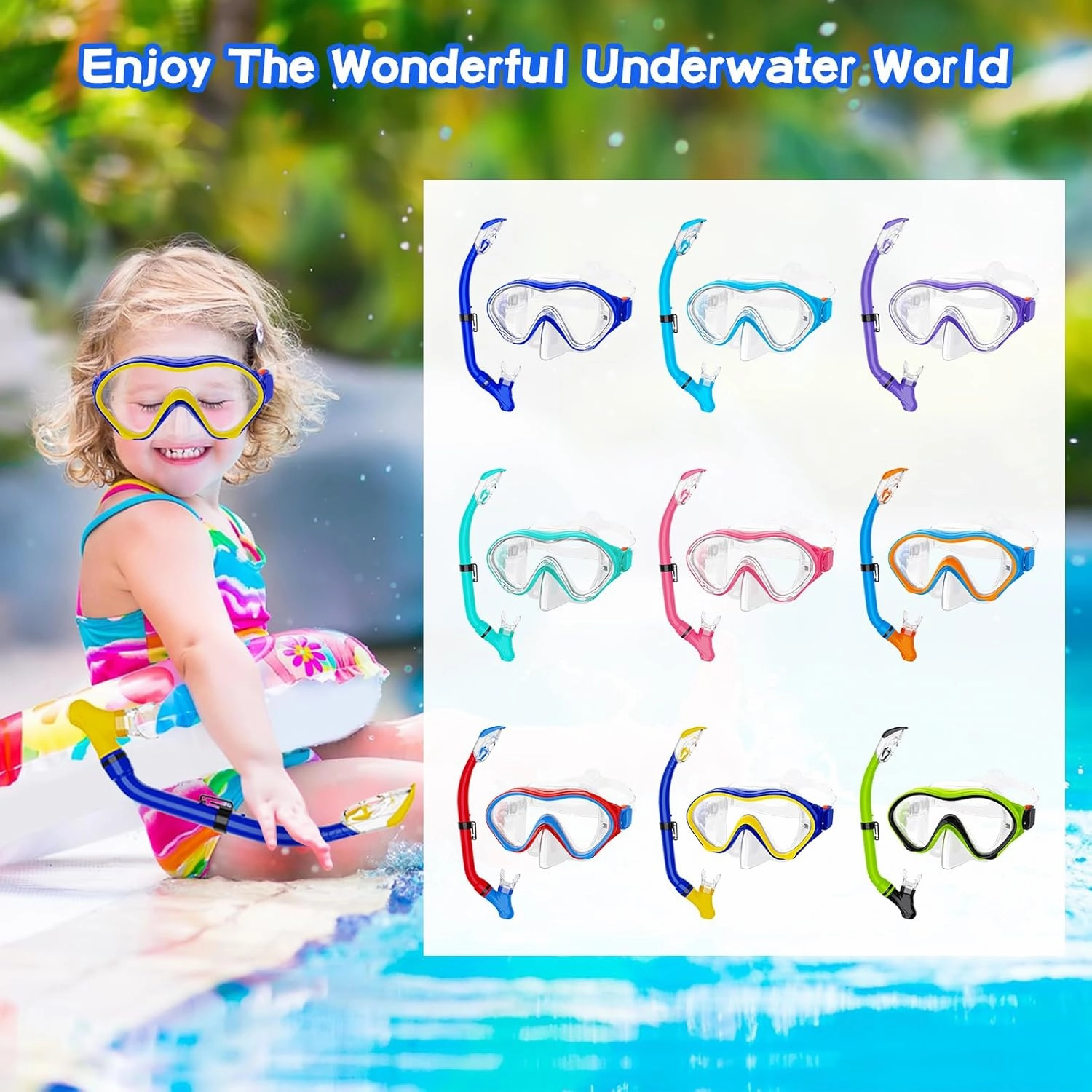 Snorkeling Gear for Kids with Foldable Silicone Full Dry Snorkel, Kids Snorkel Set Anti Leak Youth Junior Snorkeling Package Diving Mask Soft Tube with Mesh Bag Scuba Swimming Goggles