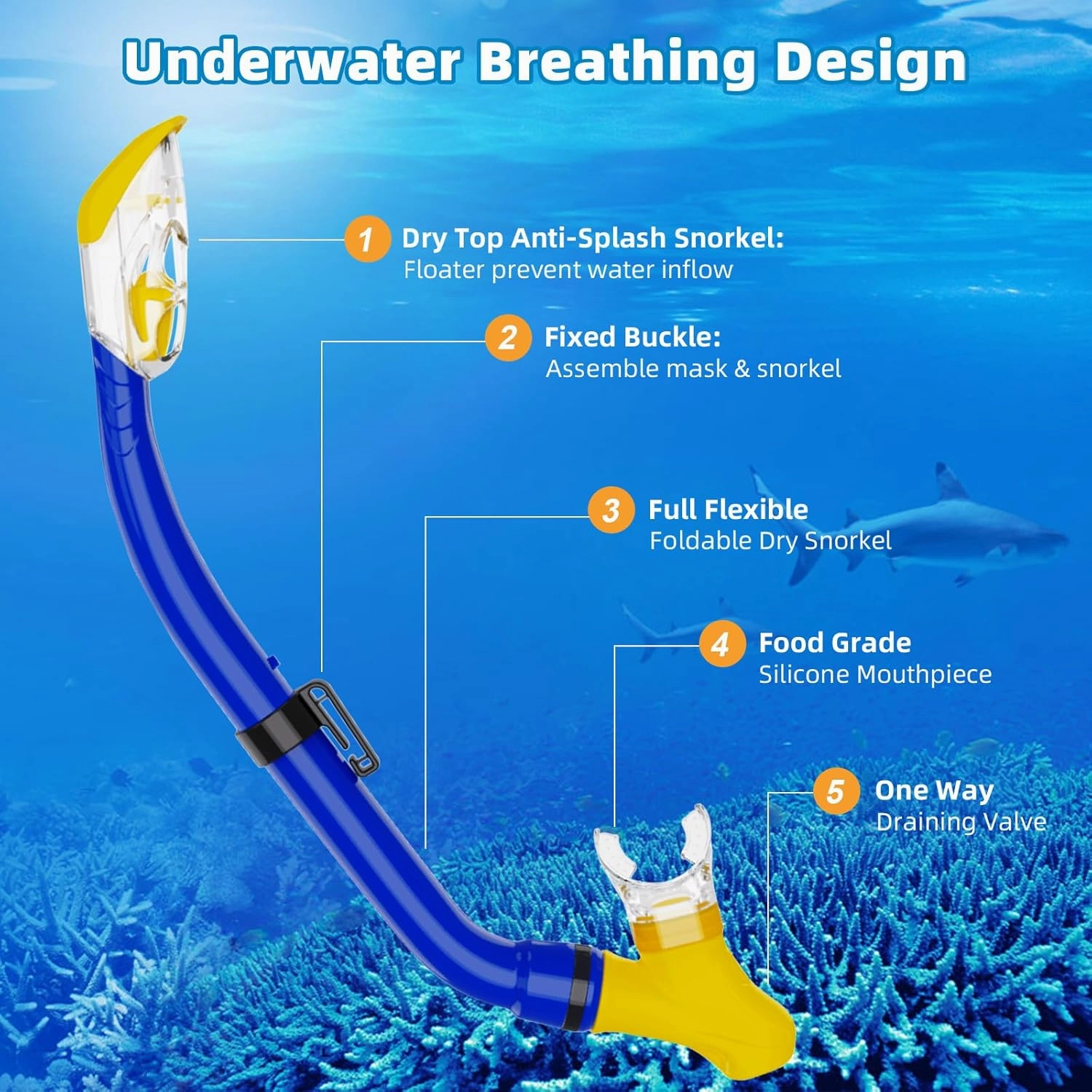 Snorkeling Gear for Kids with Foldable Silicone Full Dry Snorkel, Kids Snorkel Set Anti Leak Youth Junior Snorkeling Package Diving Mask Soft Tube with Mesh Bag Scuba Swimming Goggles