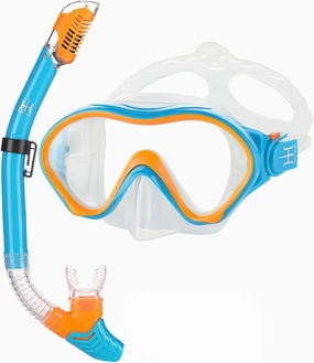 Snorkeling Gear for Kids with Foldable Silicone Full Dry Snorkel, Kids Snorkel Set Anti Leak Youth Junior Snorkeling Package Diving Mask Soft Tube with Mesh Bag Scuba Swimming Goggles